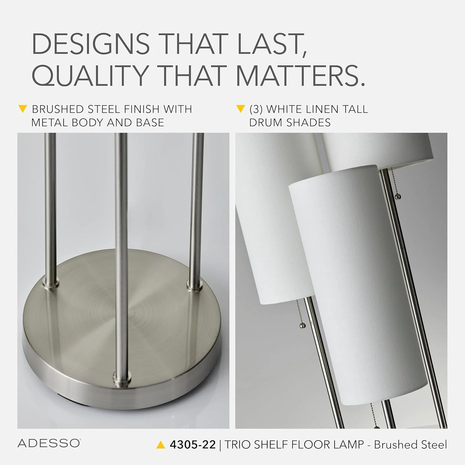 آباژور ایستاده سه پایه Adesso 4305-22، 172.72x35.56x29.72 سانتی متر، استیل برس خورده آباژور ایستاده سه پایه Adesso 4305-22، 172.72x35.56x29.72 سانتی متر، استیل برس خورده