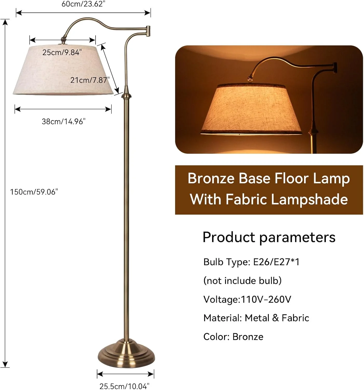 چراغ ایستاده برنجی برای اتاق نشیمن با بازوهای قابل تنظیم 180 درجه، آباژور پارچه ای کتان بژ، چراغ ایستاده اواسط قرن برای اتاق خواب، دفتر کار (برنزی) چراغ ایستاده برنجی برای اتاق نشیمن با بازوهای قابل تنظیم 180 درجه، آباژور پارچه ای کتان بژ، چراغ ایستاده اواسط قرن برای اتاق خواب، دفتر کار (برنزی)