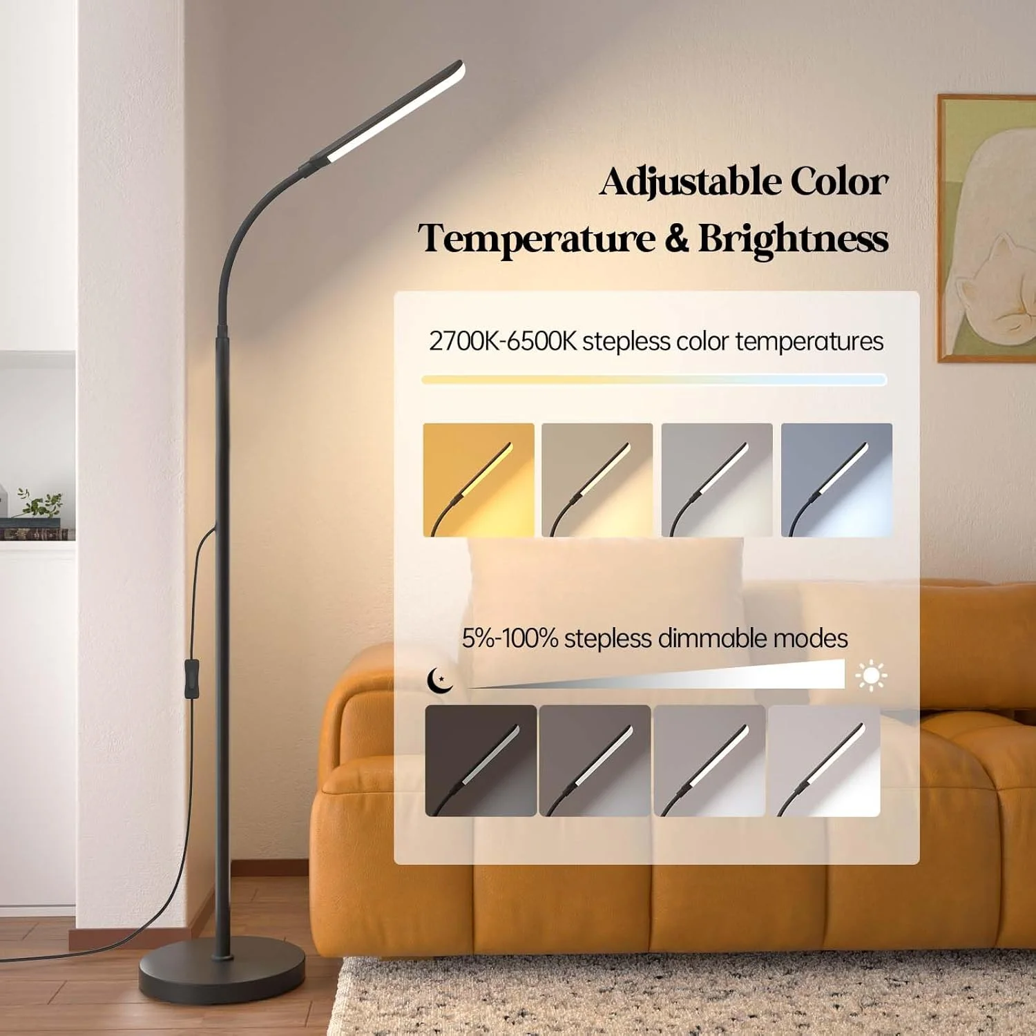 چراغ ایستاده LED، چراغ زمینی فوق العاده روشن 18 واتی برای اتاق نشیمن، چراغ ایستاده گردن غازی با رنگ ها و روشنایی قابل تنظیم، چراغ مطالعه محافظ چشم با کنترل از راه دور و لمسی برای اتاق خواب و دفتر کار چراغ ایستاده LED، چراغ زمینی فوق العاده روشن 18 واتی برای اتاق نشیمن، چراغ ایستاده گردن غازی با رنگ ها و روشنایی قابل تنظیم، چراغ مطالعه محافظ چشم با کنترل از راه دور و لمسی برای اتاق خواب و دفتر کار