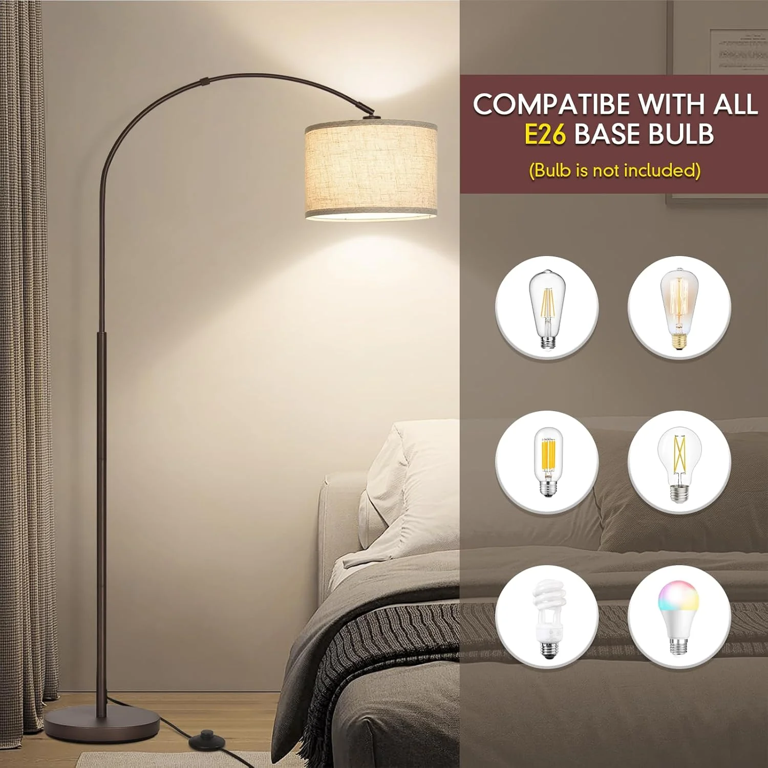 چراغ ایستاده برای اتاق نشیمن، چراغ کمانی با سر قابل تنظیم، چراغ ایستاده کمانی مدرن با کلید پدالی روشن/خاموش، چراغ آویز بلند بالای مبل برای مطالعه، اتاق خواب، دفتر کار (قهوه ای) چراغ ایستاده برای اتاق نشیمن، چراغ کمانی با سر قابل تنظیم، چراغ ایستاده کمانی مدرن با کلید پدالی روشن/خاموش، چراغ آویز بلند بالای مبل برای مطالعه، اتاق خواب، دفتر کار (قهوه ای)