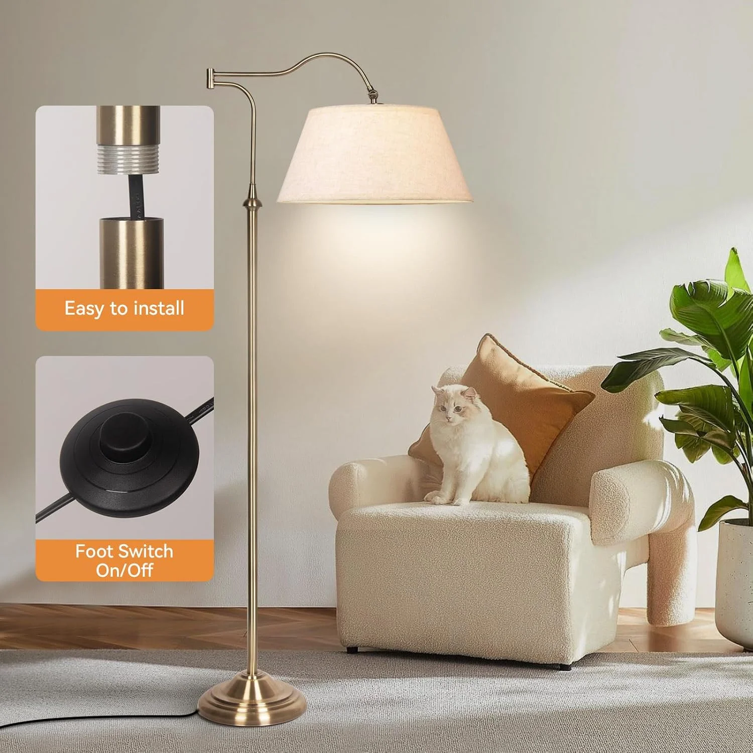 چراغ ایستاده برنجی برای اتاق نشیمن با بازوهای قابل تنظیم 180 درجه، آباژور پارچه ای کتان بژ، چراغ ایستاده اواسط قرن برای اتاق خواب، دفتر کار (برنزی) چراغ ایستاده برنجی برای اتاق نشیمن با بازوهای قابل تنظیم 180 درجه، آباژور پارچه ای کتان بژ، چراغ ایستاده اواسط قرن برای اتاق خواب، دفتر کار (برنزی)