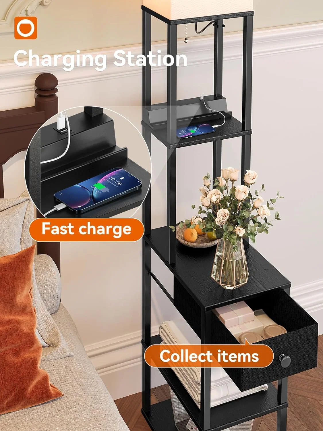 چراغ ایستاده addlon با 2 پورت USB، 1 پریز برق و کشو، لامپ LED با 3 دمای رنگ (9 وات)، چراغ کنار مبلی با آباژور سفید، چراغ ایستاده نمایشگر با قفسه برای اتاق نشیمن، اتاق خواب و دفتر کار - مشکی چراغ ایستاده addlon با 2 پورت USB، 1 پریز برق و کشو، لامپ LED با 3 دمای رنگ (9 وات)، چراغ کنار مبلی با آباژور سفید، چراغ ایستاده نمایشگر با قفسه برای اتاق نشیمن، اتاق خواب و دفتر کار - مشکی