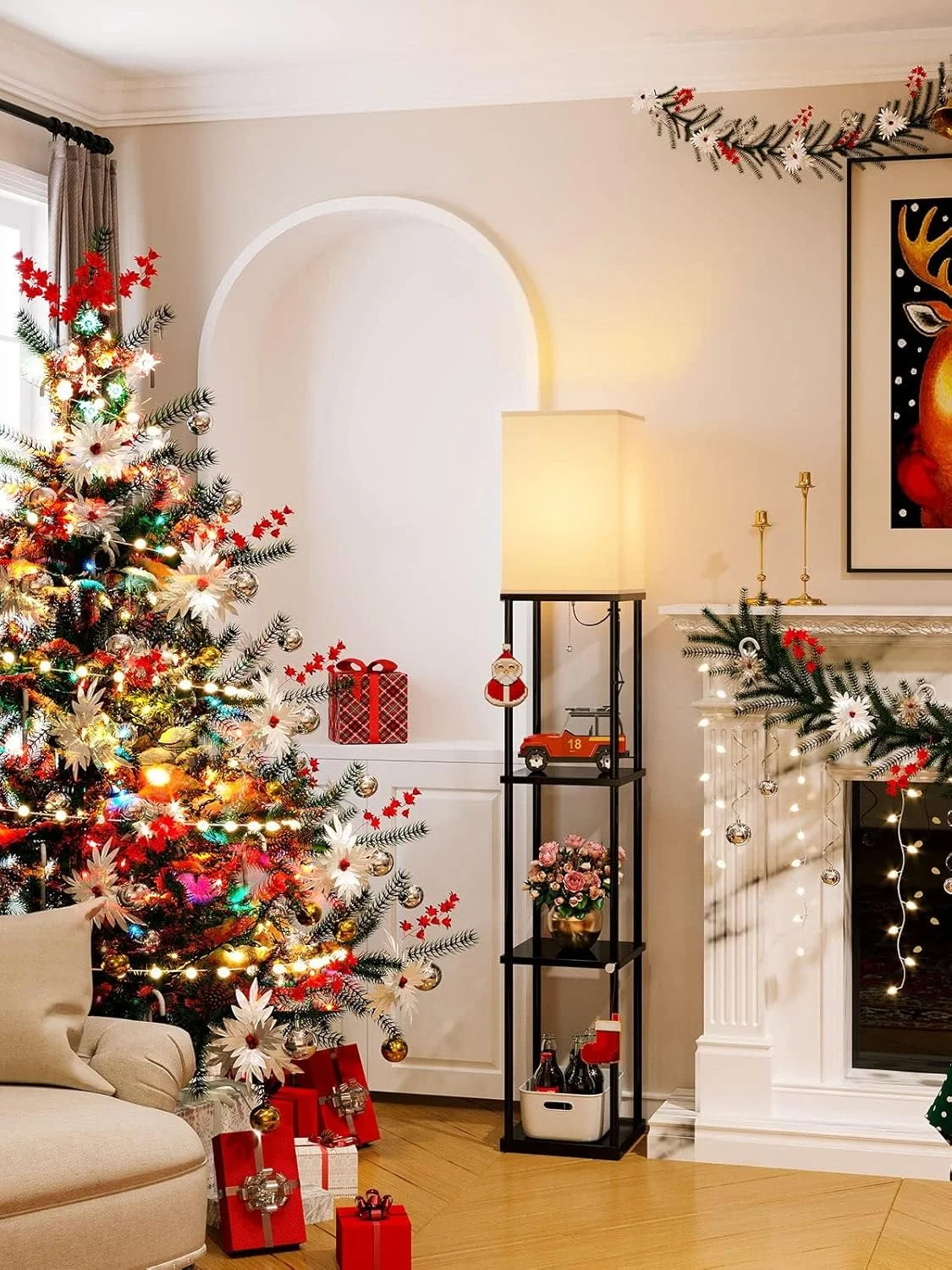 چراغ ایستاده قفسه دار addlon، چراغ ایستاده مدرن 4 طبقه با لامپ LED 3CCT، چراغ نمایش برای اتاق نشیمن، اتاق خواب و دفتر - مشکی چراغ ایستاده قفسه دار addlon، چراغ ایستاده مدرن 4 طبقه با لامپ LED 3CCT، چراغ نمایش برای اتاق نشیمن، اتاق خواب و دفتر - مشکی