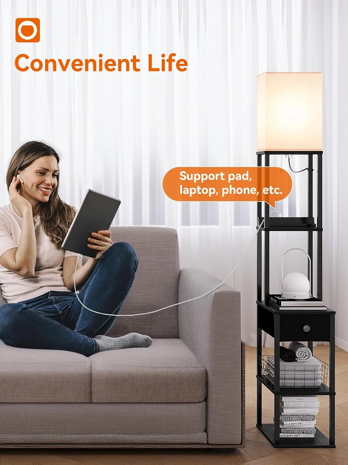 چراغ ایستاده addlon با 2 پورت USB، 1 پریز برق و کشو، لامپ LED با 3 دمای رنگ (9 وات)، چراغ کنار مبلی با آباژور سفید، چراغ ایستاده نمایشگر با قفسه برای اتاق نشیمن، اتاق خواب و دفتر کار - مشکی چراغ ایستاده addlon با 2 پورت USB، 1 پریز برق و کشو، لامپ LED با 3 دمای رنگ (9 وات)، چراغ کنار مبلی با آباژور سفید، چراغ ایستاده نمایشگر با قفسه برای اتاق نشیمن، اتاق خواب و دفتر کار - مشکی