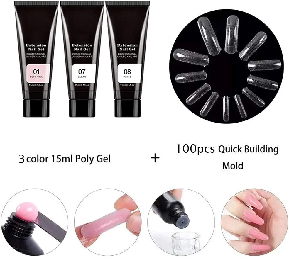 کیت ژل اکستنشن ناخن، لامپ ناخن ساز ژل مانیکور، محلول لغزنده تقویت کننده ناخن اکلیل دار همه در یک برای کیت مبتدی مانیکور ناخن 11 عددی استایل 6