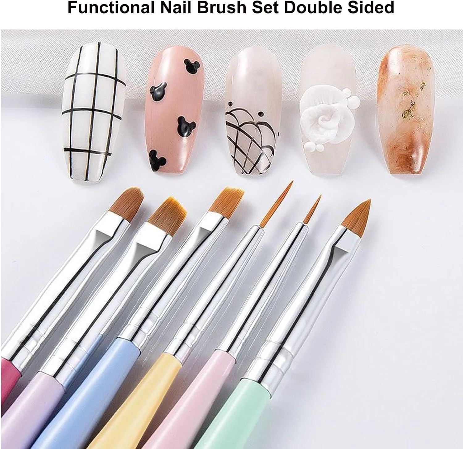ست قلم موی طراحی ناخن، 6 تکه ابزار قلم موی لاک ناخن، قلم موی ژل اکستنشن، قلم موی خط ناخن، قلم موی تخت گلبرگ، قلم موی سازنده، قلم نقطه گذاری، ابزار نقاشی ناخن با پولک های اکلیلی قلبی برای طراحی ناخن ژل/اکریلیک ست قلم موی طراحی ناخن، 6 تکه ابزار قلم موی لاک ناخن، قلم موی ژل اکستنشن، قلم موی خط ناخن، قلم موی تخت گلبرگ، قلم موی سازنده، قلم نقطه گذاری، ابزار نقاشی ناخن با پولک های اکلیلی قلبی برای طراحی ناخن ژل/اکریلیک