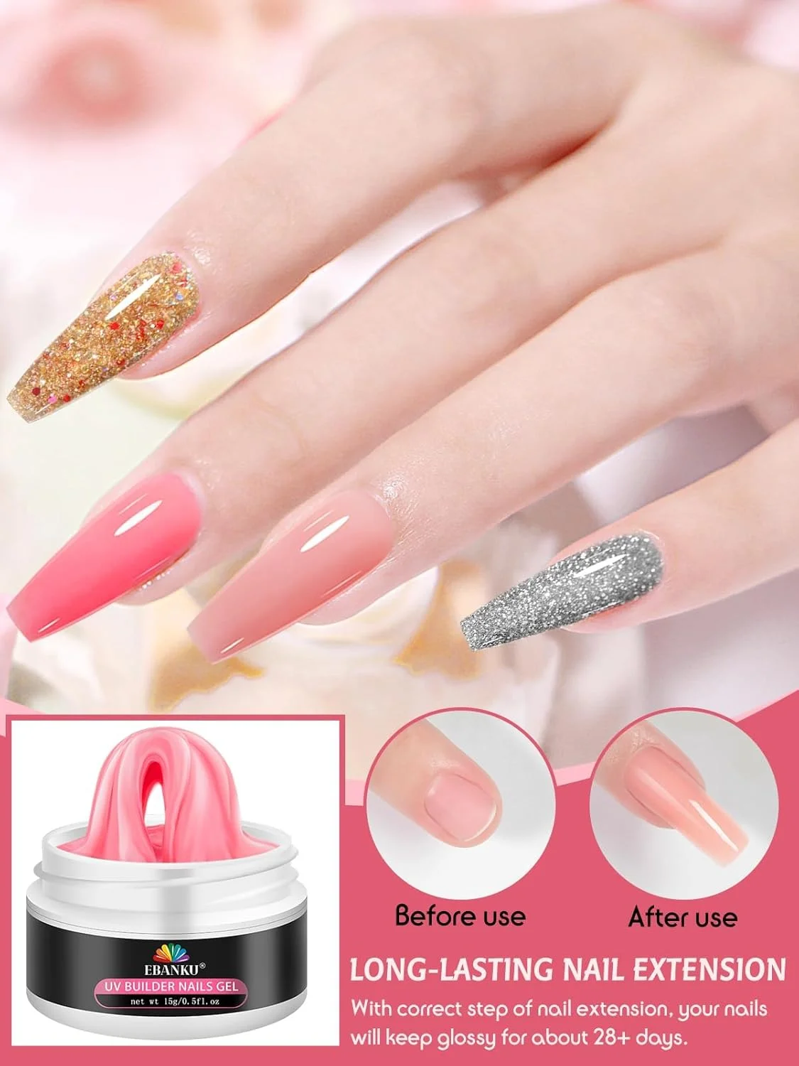 ژل سخت سازنده ناخن EBANKU، 6 رنگ ژل سازنده جامد غیر چسبنده برای اکستنشن ناخن، کیت ژل اکستنشن ناخن با قالب سیلیکونی برای سالن ناخن ژل سخت سازنده ناخن EBANKU، 6 رنگ ژل سازنده جامد غیر چسبنده برای اکستنشن ناخن، کیت ژل اکستنشن ناخن با قالب سیلیکونی برای سالن ناخن