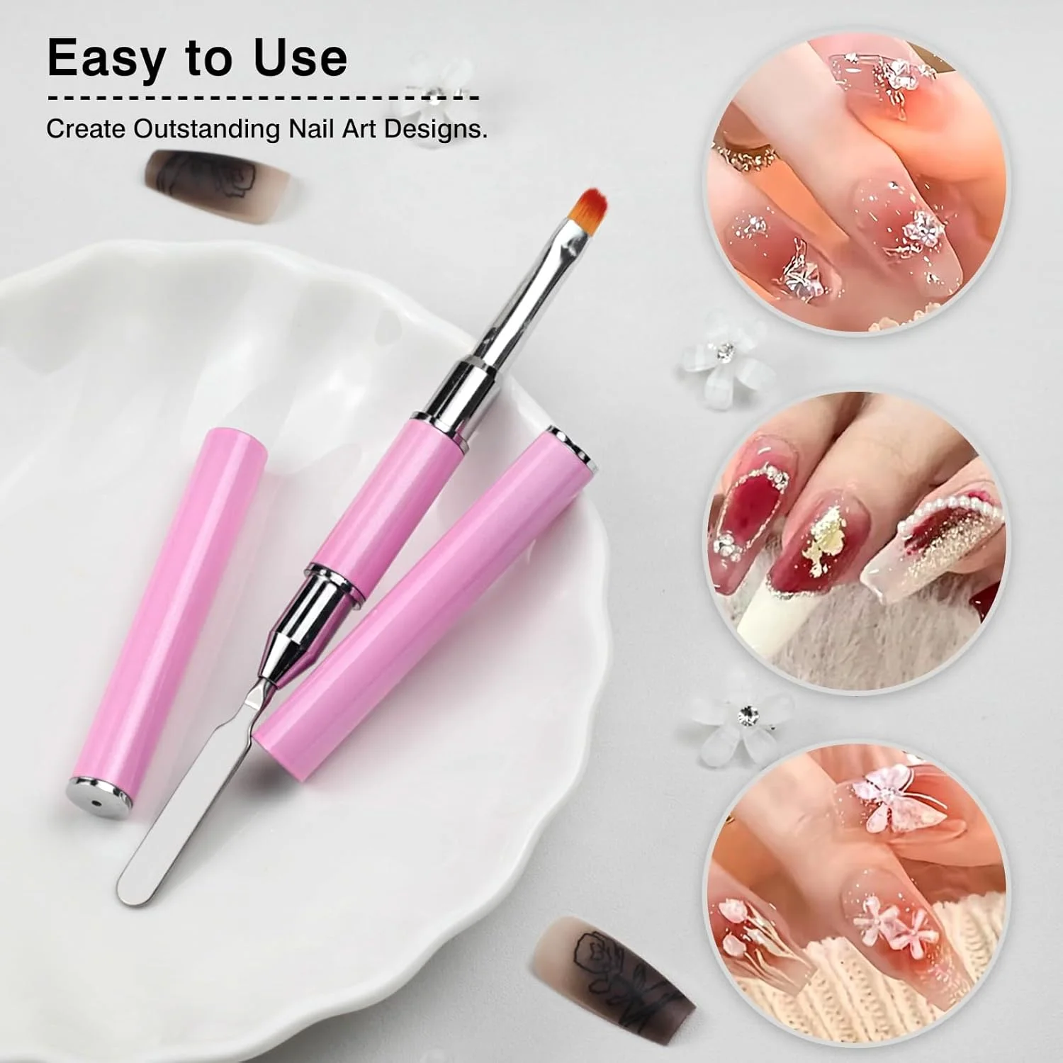 ابزار برس و انتخابگر - برس ژل ناخن UV دو طرفه با نوک تخت و برس، طراحی شده برای اکستنشن و مجسمه سازی ناخن ابزار برس و انتخابگر - برس ژل ناخن UV دو طرفه با نوک تخت و برس، طراحی شده برای اکستنشن و مجسمه سازی ناخن