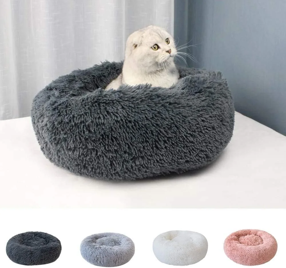 تخت خواب گرد و نرم اسمارت بری مدل دونات برای گربه ها یا سگ های کوچک، تخت خواب سگ و گربه گرم شونده خودکار مناسب فصل پاییز و زمستان، مناسب چرت زدن در فضای داخلی، لانه تدی دنج و راحت، صورتی - (50 سانتی متر)