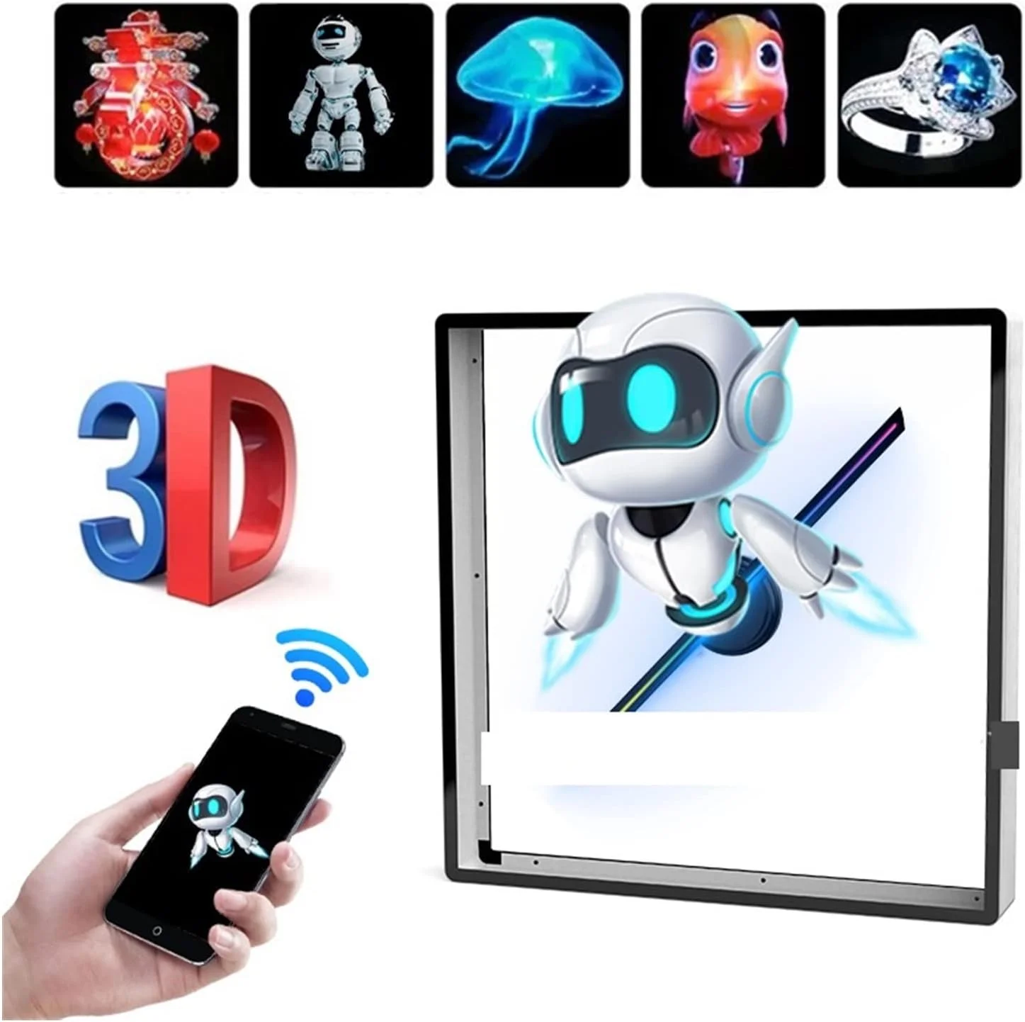 فن هولوگرام سه بعدی WWART، پروژکتور هولوگرافی سه بعدی، پروژکتور ویدیویی انیمیشن سه بعدی، فن دستگاه تبلیغاتی شناور استریو با محفظه ایمن برای علائم فروشگاه های تجاری، بار، مهمانی (رنگ: B، سایز: Gris)