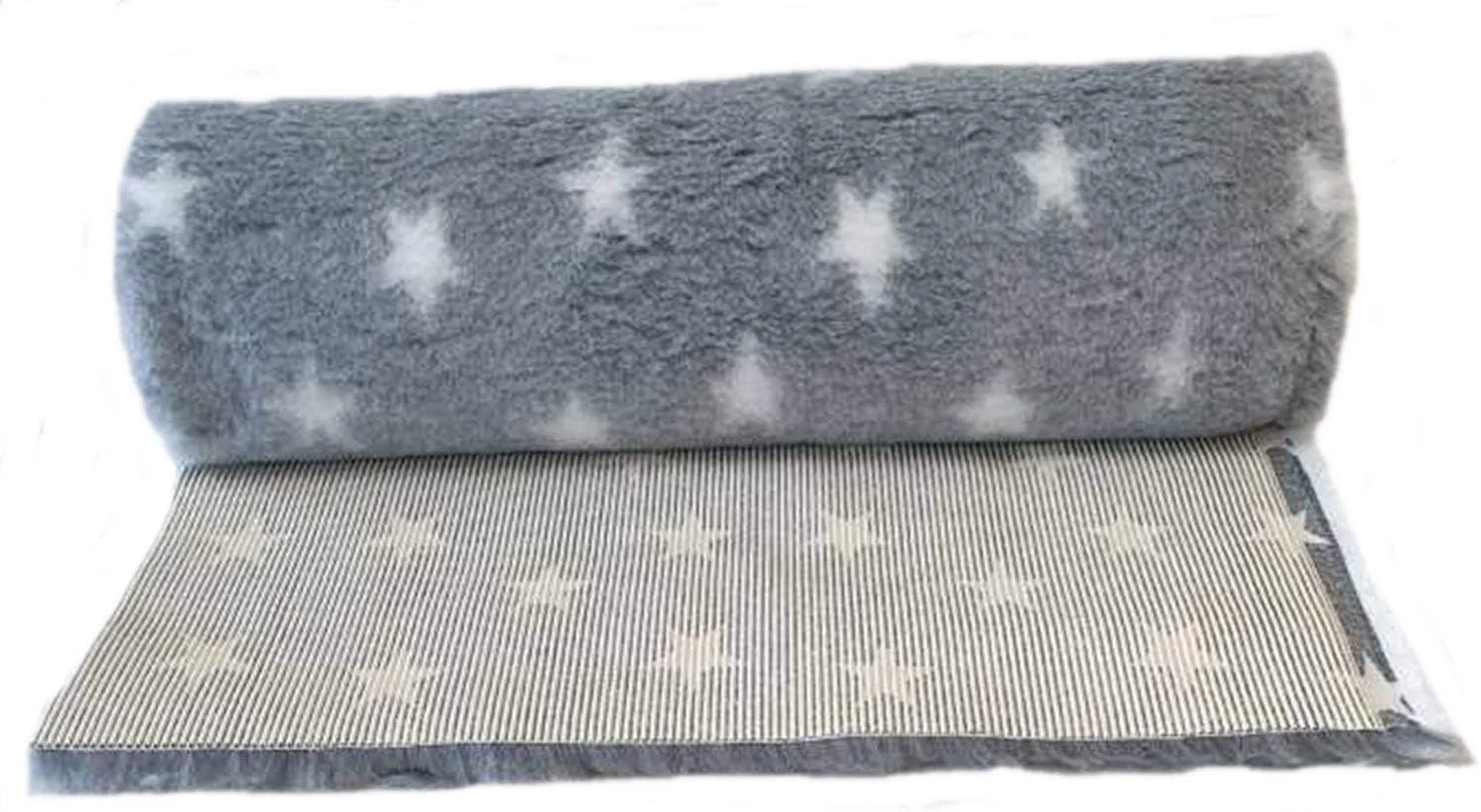 تخت سگ ضد لغزش - طرح ستاره - پشم گوسفند ویلپینگ - رول یا تکه های تخت دامپزشکی پشتی لاستیکی طرح ستاره - انتخاب سایز و رنگ (3 متر در 75 سانتی متر، خاکستری با ستاره های سفید) تخت سگ ضد لغزش - طرح ستاره - پشم گوسفند ویلپینگ - رول یا تکه های تخت دامپزشکی پشتی لاستیکی طرح ستاره - انتخاب سایز و رنگ (3 متر در 75 سانتی متر، خاکستری با ستاره های سفید)