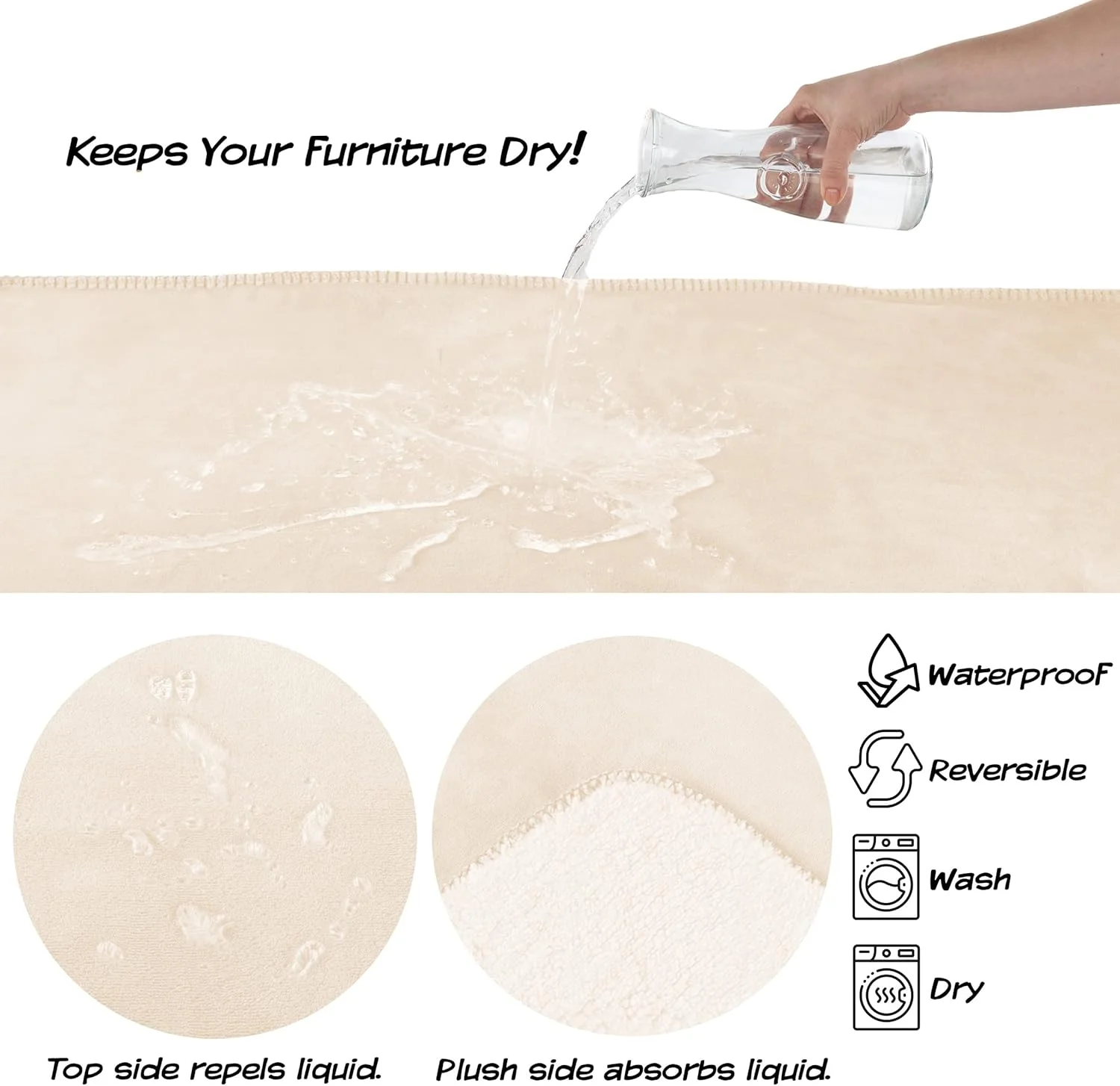 پتوی ضد آب حیوانات خانگی پت میکر - پتوی کرم رنگ دو طرفه محافظ مبل، ماشین، تخت در برابر ریختن، لکه و مو - پتوی سگ و گربه (50X60) پتوی ضد آب حیوانات خانگی پت میکر - پتوی کرم رنگ دو طرفه محافظ مبل، ماشین، تخت در برابر ریختن، لکه و مو - پتوی سگ و گربه (50X60)