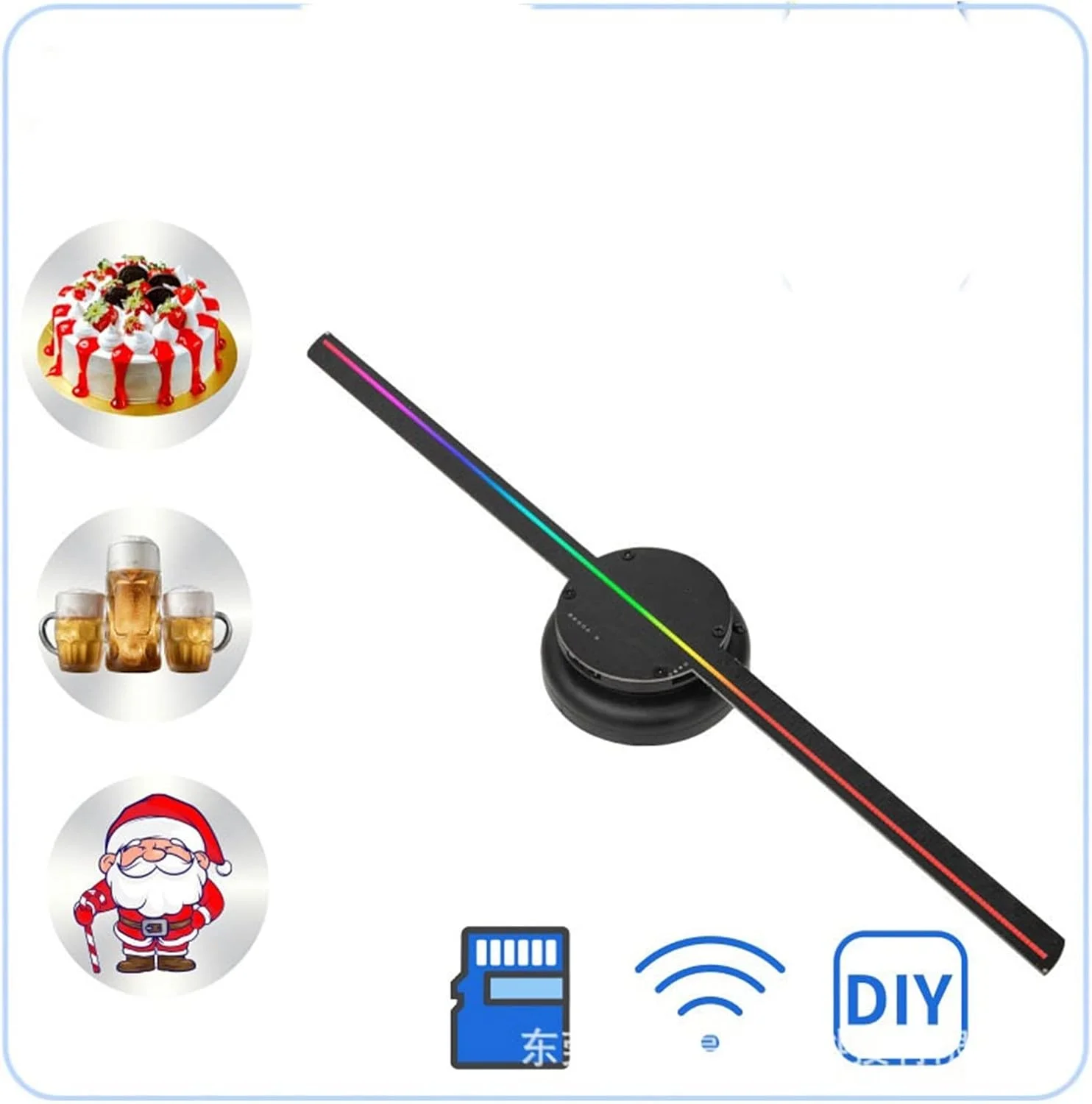 فن هولوگرام سه بعدی WWART، دستگاه تبلیغاتی سه بعدی چشمی، پروژکتور هولوگرافی آویز دیواری، فن استریو، صفحه نمایش LED HD، پروژکتور سه بعدی هولوگرافی (رنگ: T-40، سایز: US)