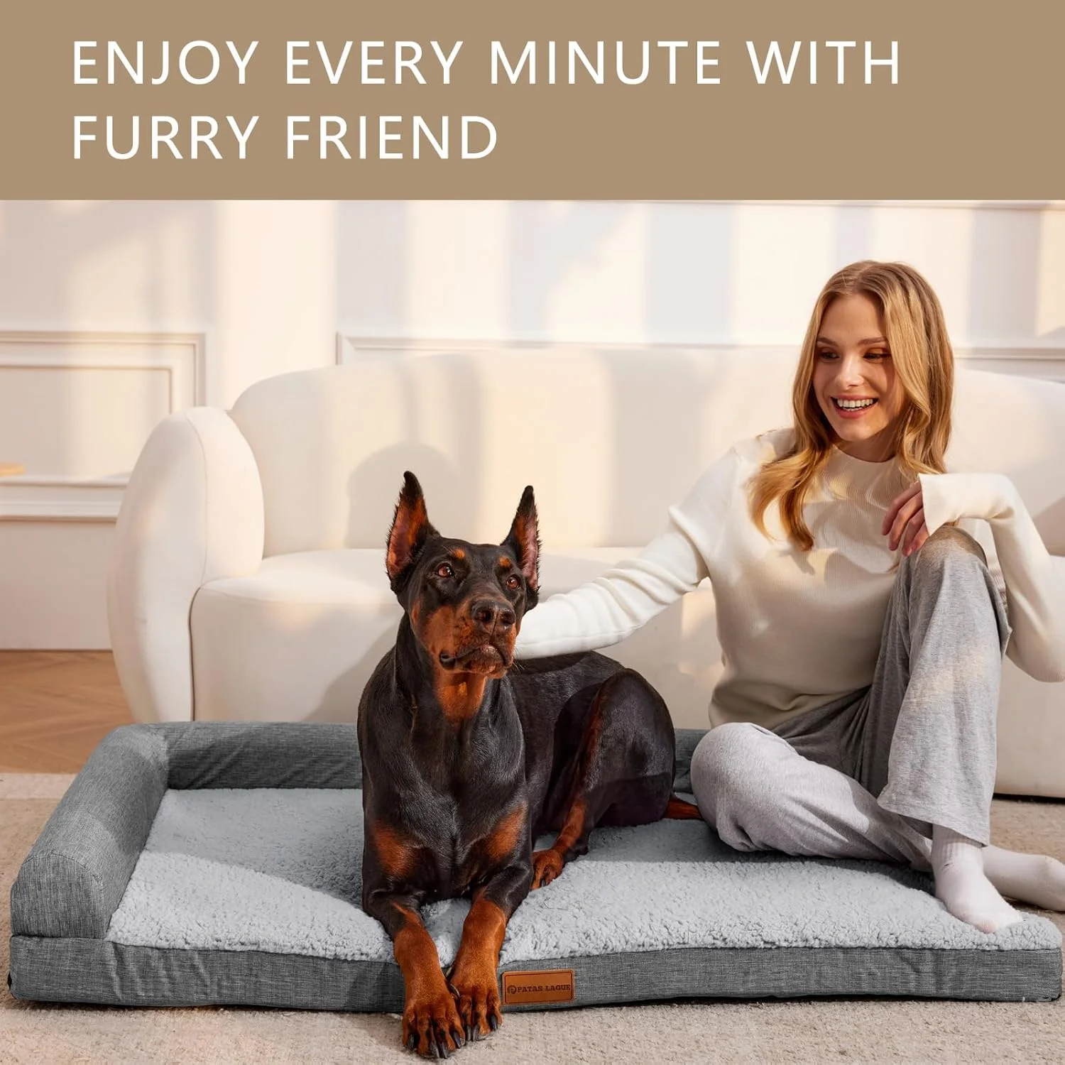 تخت سگ ارتوپدی XL پتاس لاگو مناسب سگ های بزرگ 107x71 سانتی متر، تخت خواب های بزرگ ضد آب سگ به شکل L با روکش قابل جابجایی و شستشو، تشک مبل نرم و راحت حیوانات خانگی با زیره ضد لغزش، خاکستری تخت سگ ارتوپدی XL پتاس لاگو مناسب سگ های بزرگ 107x71 سانتی متر، تخت خواب های بزرگ ضد آب سگ به شکل L با روکش قابل جابجایی و شستشو، تشک مبل نرم و راحت حیوانات خانگی با زیره ضد لغزش، خاکستری