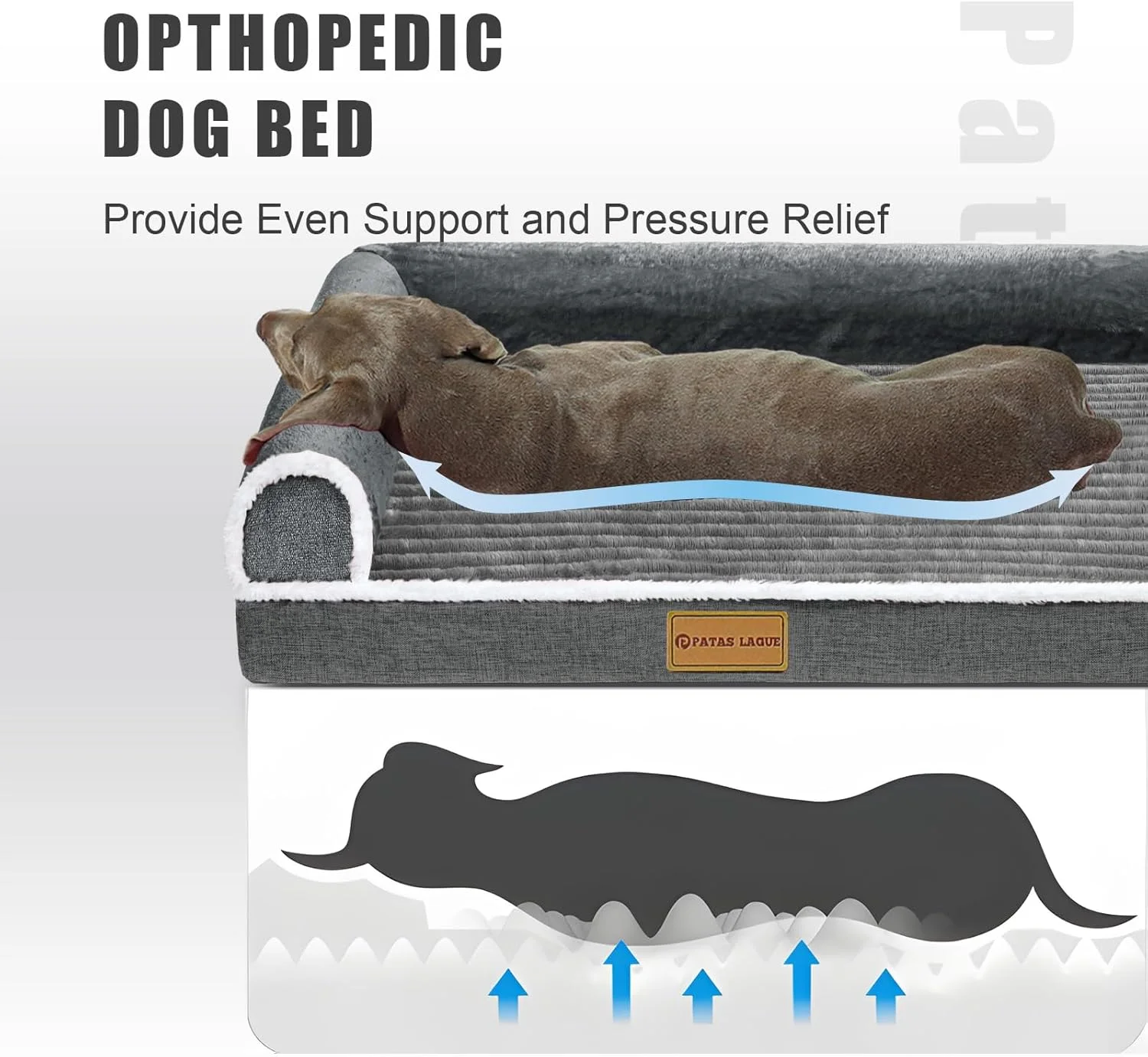 تخت سگ ارتوپدی سایز بزرگ Patas Lague XL، مناسب سگ های بزرگ سایز 107x71 سانتی متر، ضد آب، راحت، با پشتی L، بزرگ، ضد لغزش، نرم، گرم، تشک مبل خواب باکس حیوانات خانگی با روکش قابل جابجایی و شستشو، خاکستری تخت سگ ارتوپدی سایز بزرگ Patas Lague XL، مناسب سگ های بزرگ سایز 107x71 سانتی متر، ضد آب، راحت، با پشتی L، بزرگ، ضد لغزش، نرم، گرم، تشک مبل خواب باکس حیوانات خانگی با روکش قابل جابجایی و شستشو، خاکستری