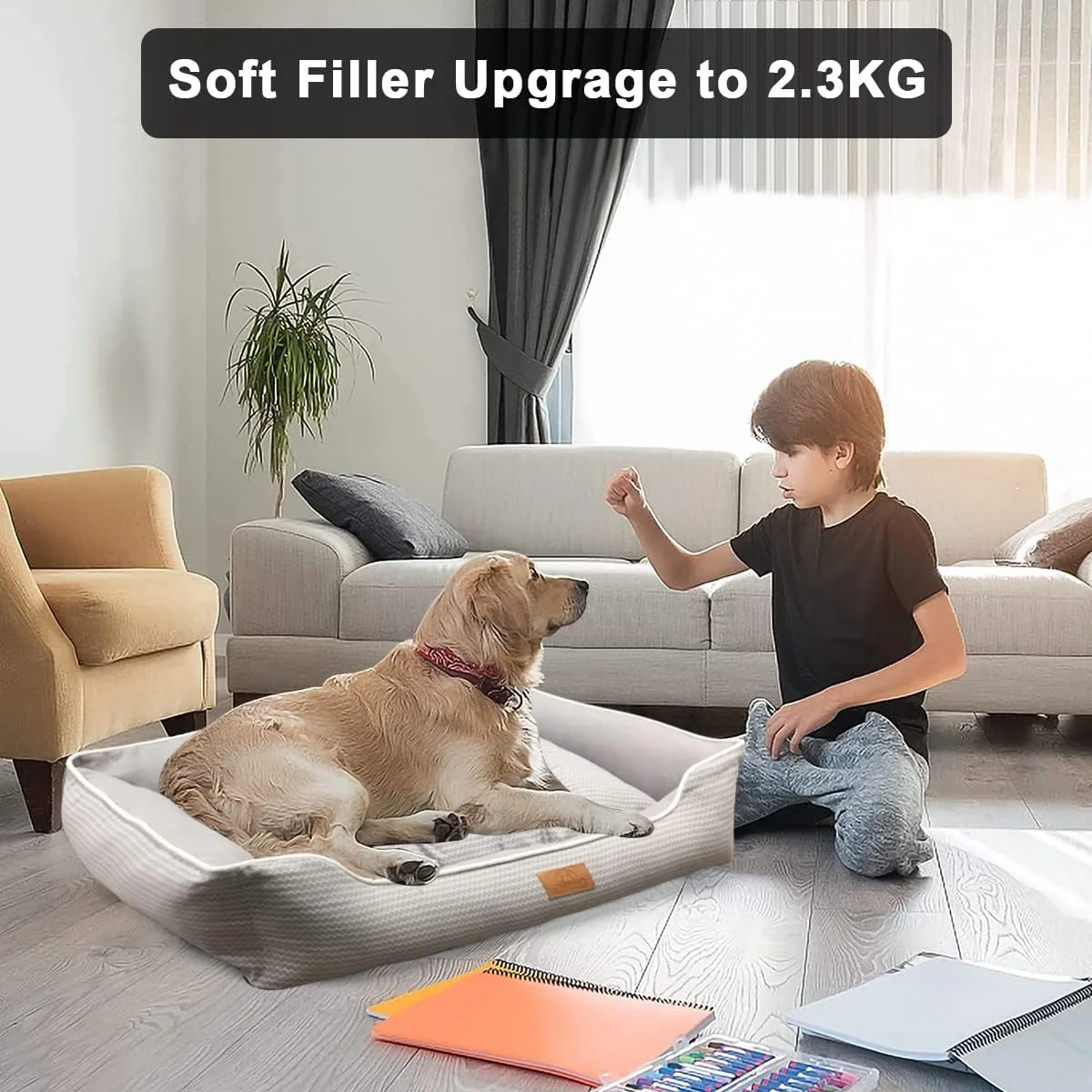 تخت خواب بزرگ سگ، مبل راحتی حیوانات خانگی، کاناپه توله سگ با روکش قابل جدا شدن و شستشو در ماشین لباسشویی، لانه بزرگ گربه، تشک خواب سگ های بالغ متوسط و بزرگ، تشک غیر لغزنده حیوانات خانگی با پد پرکننده سنگین، سایز خیلی بزرگ