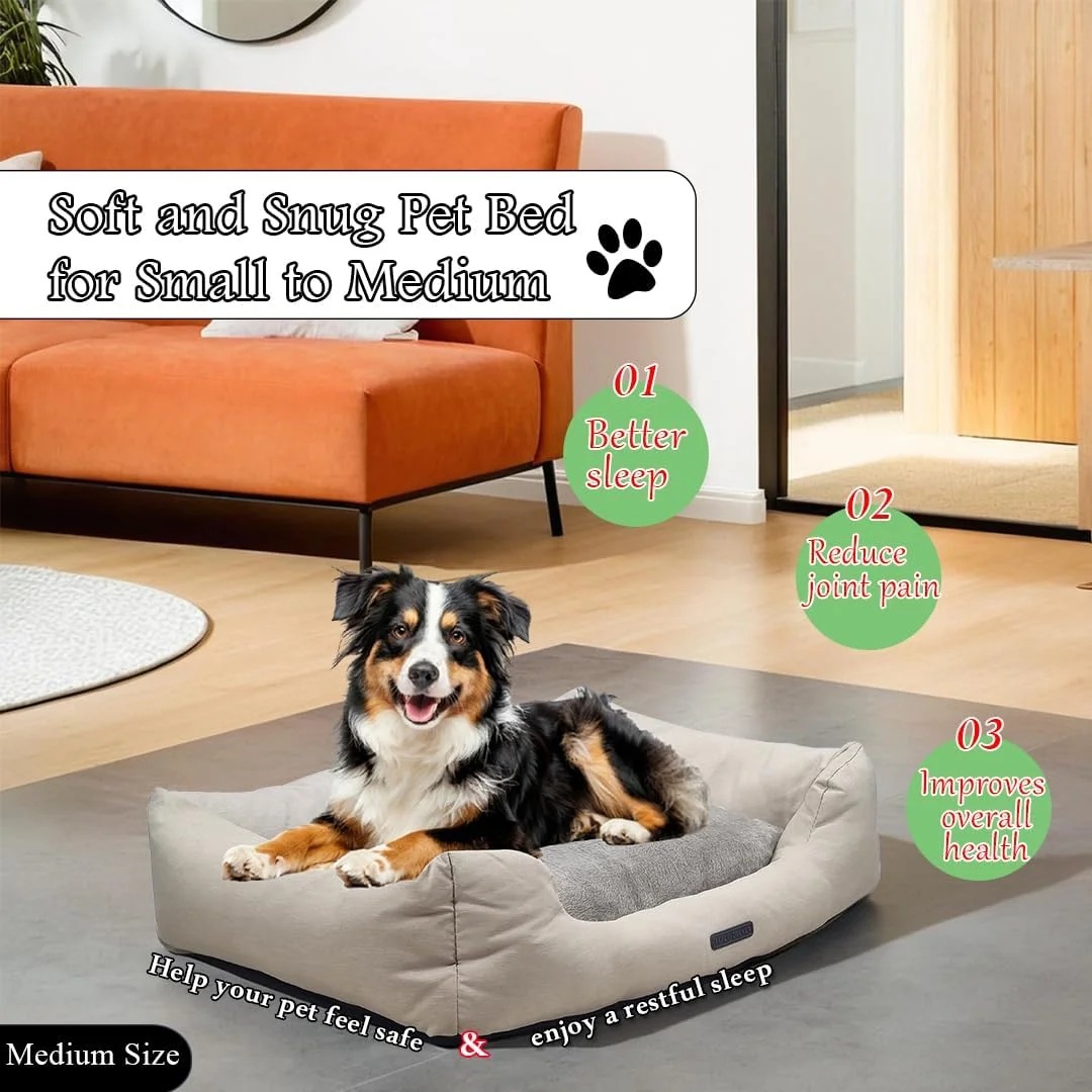 تخت خواب سگ قابل شستشو NNC PETS - تخت خواب مستطیلی تنفسی برای همه نژادها - طراحی آرامش بخش با کوسن قابل جابجایی، کف ضد آب و ضد لغزش، 75 سانتی متر (بژ، بزرگ)