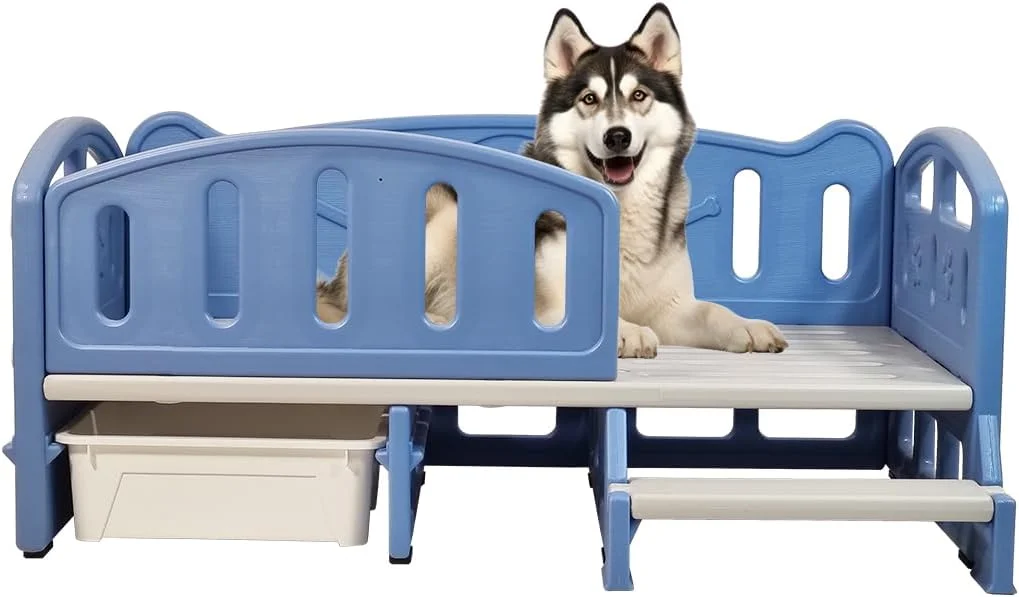 تخت خواب بزرگ سگ NNC PETS - طراحی تخت حیوانات خانگی پلاستیکی ضد آب با نردبان، جعبه ذخیره سازی و کف ضد لغزش، تخت گربه راحت برای تمام فصول برای استفاده در داخل و خارج از منزل (آبی، بزرگ) تخت خواب بزرگ سگ NNC PETS - طراحی تخت حیوانات خانگی پلاستیکی ضد آب با نردبان، جعبه ذخیره سازی و کف ضد لغزش، تخت گربه راحت برای تمام فصول برای استفاده در داخل و خارج از منزل (آبی، بزرگ)