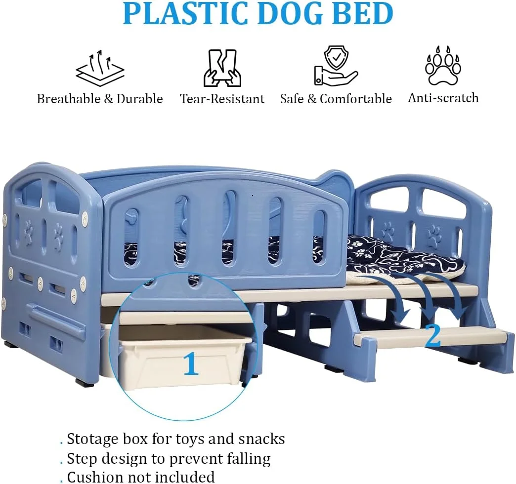 تخت خواب بزرگ سگ NNC PETS - طراحی تخت حیوانات خانگی پلاستیکی ضد آب با نردبان، جعبه ذخیره سازی و کف ضد لغزش، تخت گربه راحت برای تمام فصول برای استفاده در داخل و خارج از منزل (آبی، بزرگ) تخت خواب بزرگ سگ NNC PETS - طراحی تخت حیوانات خانگی پلاستیکی ضد آب با نردبان، جعبه ذخیره سازی و کف ضد لغزش، تخت گربه راحت برای تمام فصول برای استفاده در داخل و خارج از منزل (آبی، بزرگ)