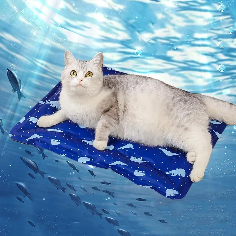 تشک خنک کننده تابستانی گربه Mumoo Cat و پد خواب حیوانات خانگی - تشک خنک کننده سگ و گربه، پدهای خنک کننده ژل سرد دو طرفه خنک کننده فیزیکی ایمن لانه سگ، پدهای حیوانات خانگی تابستانی قابل شستشو (آبی سرمه ای)