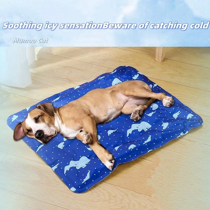 تشک خنک کننده تابستانی گربه Mumoo Cat و پد خواب حیوانات خانگی - تشک خنک کننده سگ و گربه، پدهای خنک کننده ژل سرد دو طرفه خنک کننده فیزیکی ایمن لانه سگ، پدهای حیوانات خانگی تابستانی قابل شستشو (آبی سرمه ای)