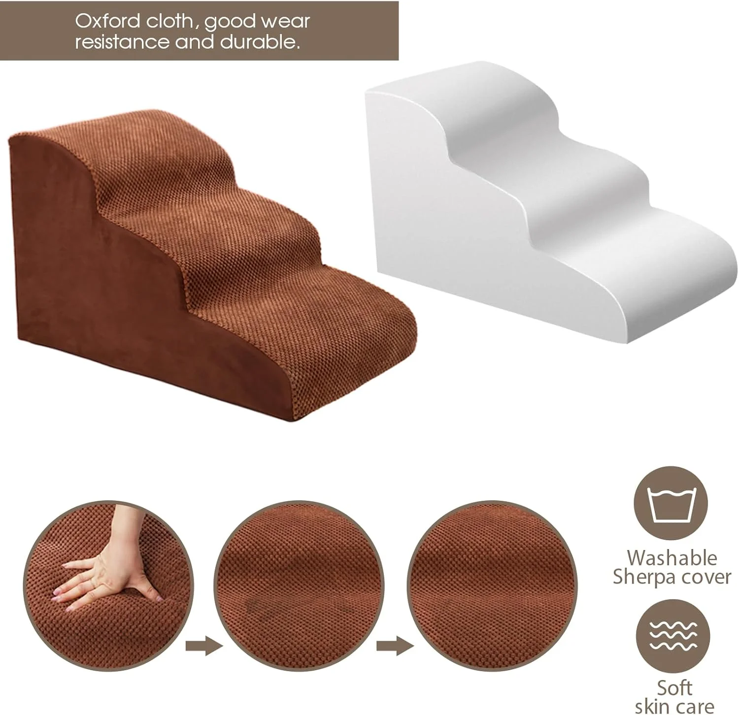 پله سگ Masthome برای تخت مبل، پله سگ 3 مرحله ای با روکش قابل شستشو، نردبان سگ فوم متراکم غیر لغزنده برای سگ های کوچک گربه ها، 57 x 40 x 40 سانتی متر پله سگ Masthome برای تخت مبل، پله سگ 3 مرحله ای با روکش قابل شستشو، نردبان سگ فوم متراکم غیر لغزنده برای سگ های کوچک گربه ها، 57 x 40 x 40 سانتی متر
