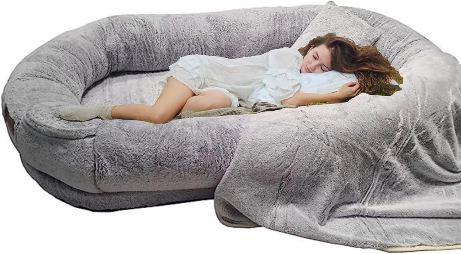 تخت سگ سایز انسانی بزرگ KNITTERS، بین بگ غول پیکر ضد آب و قابل شستشو، راحتی نهایی خز مصنوعی کرکی (خاکستری، 100x70x30 سانتی متر) تخت سگ سایز انسانی بزرگ KNITTERS، بین بگ غول پیکر ضد آب و قابل شستشو، راحتی نهایی خز مصنوعی کرکی (خاکستری، 100x70x30 سانتی متر)