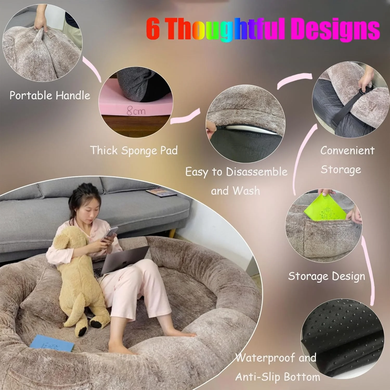 تخت سگ سایز انسانی بزرگ KNITTERS، بین بگ غول پیکر ضد آب و قابل شستشو، راحتی نهایی خز مصنوعی کرکی (خاکستری، 100x70x30 سانتی متر) تخت سگ سایز انسانی بزرگ KNITTERS، بین بگ غول پیکر ضد آب و قابل شستشو، راحتی نهایی خز مصنوعی کرکی (خاکستری، 100x70x30 سانتی متر)