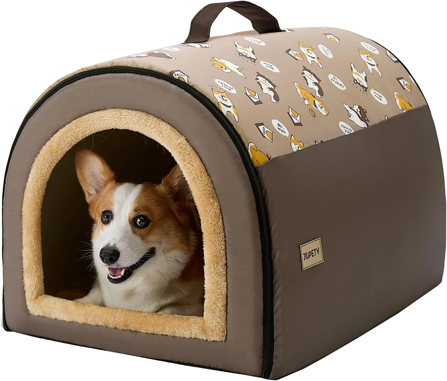 خانه سگ سرپوشیده Jiupety، تخت خواب تاشو قابل حمل 2 در 1 با روکش، چادر حیوانات خانگی و تخت غاری برای سگ های متوسط، XL (29"×21"×20")، تا 20 کیلوگرم، قهوه ای خانه سگ سرپوشیده Jiupety، تخت خواب تاشو قابل حمل 2 در 1 با روکش، چادر حیوانات خانگی و تخت غاری برای سگ های متوسط، XL (29"×21"×20")، تا 20 کیلوگرم، قهوه ای