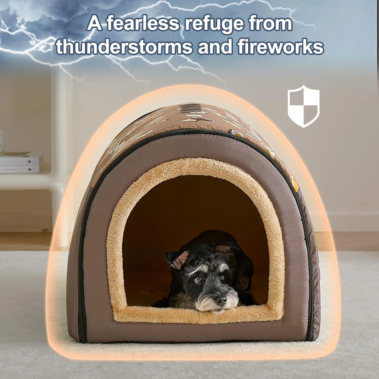 خانه سگ سرپوشیده Jiupety، تخت خواب تاشو قابل حمل 2 در 1 با روکش، چادر حیوانات خانگی و تخت غاری برای سگ های متوسط، XL (29"×21"×20")، تا 20 کیلوگرم، قهوه ای خانه سگ سرپوشیده Jiupety، تخت خواب تاشو قابل حمل 2 در 1 با روکش، چادر حیوانات خانگی و تخت غاری برای سگ های متوسط، XL (29"×21"×20")، تا 20 کیلوگرم، قهوه ای