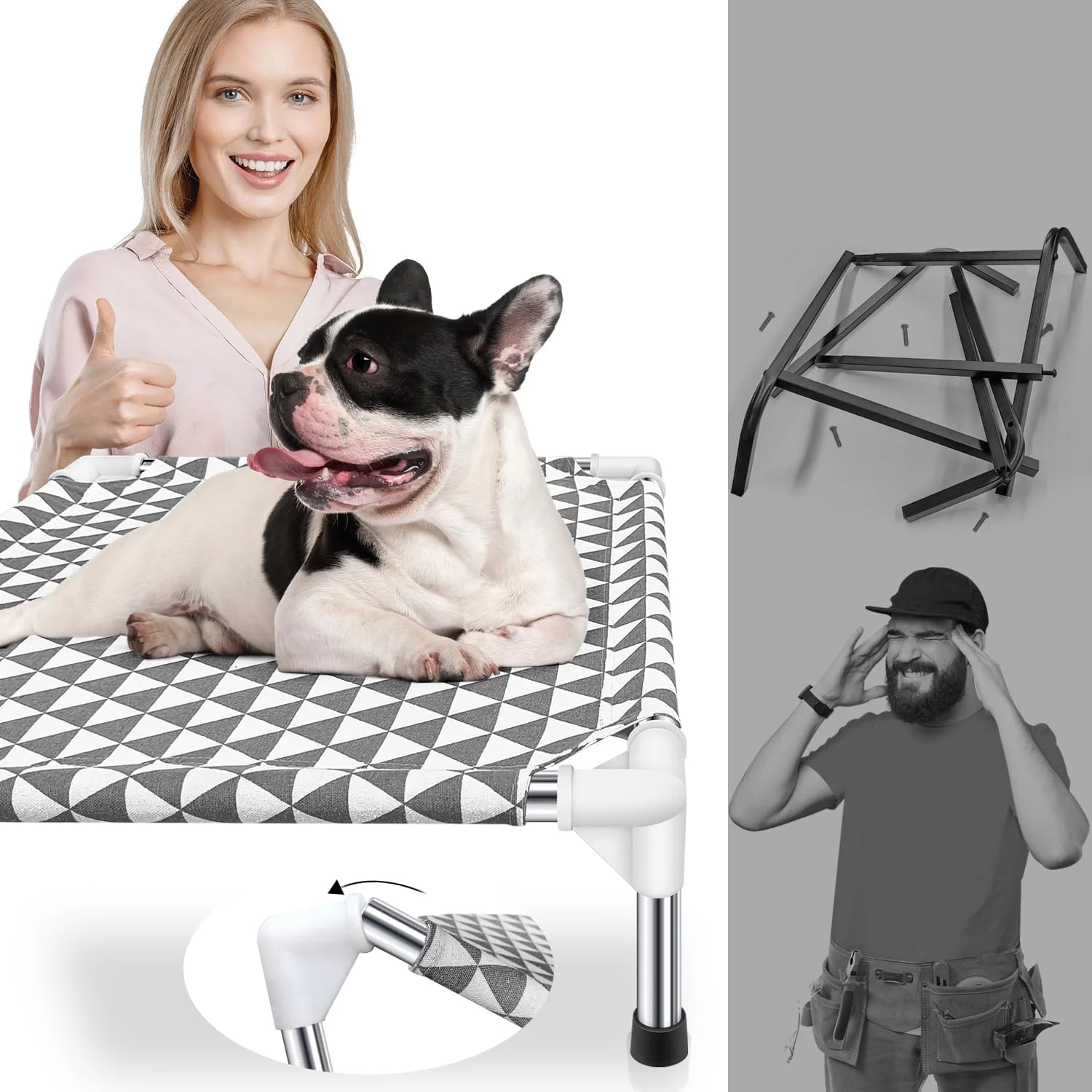 تختخواب مرتفع سگ در فضای باز Kuntrust، تخت خنک کننده حیوانات خانگی، کوچک، خاکستری، طرح مثلثی، جنس نخی، سکوی مرتفع با قاب محکم تختخواب مرتفع سگ در فضای باز Kuntrust، تخت خنک کننده حیوانات خانگی، کوچک، خاکستری، طرح مثلثی، جنس نخی، سکوی مرتفع با قاب محکم