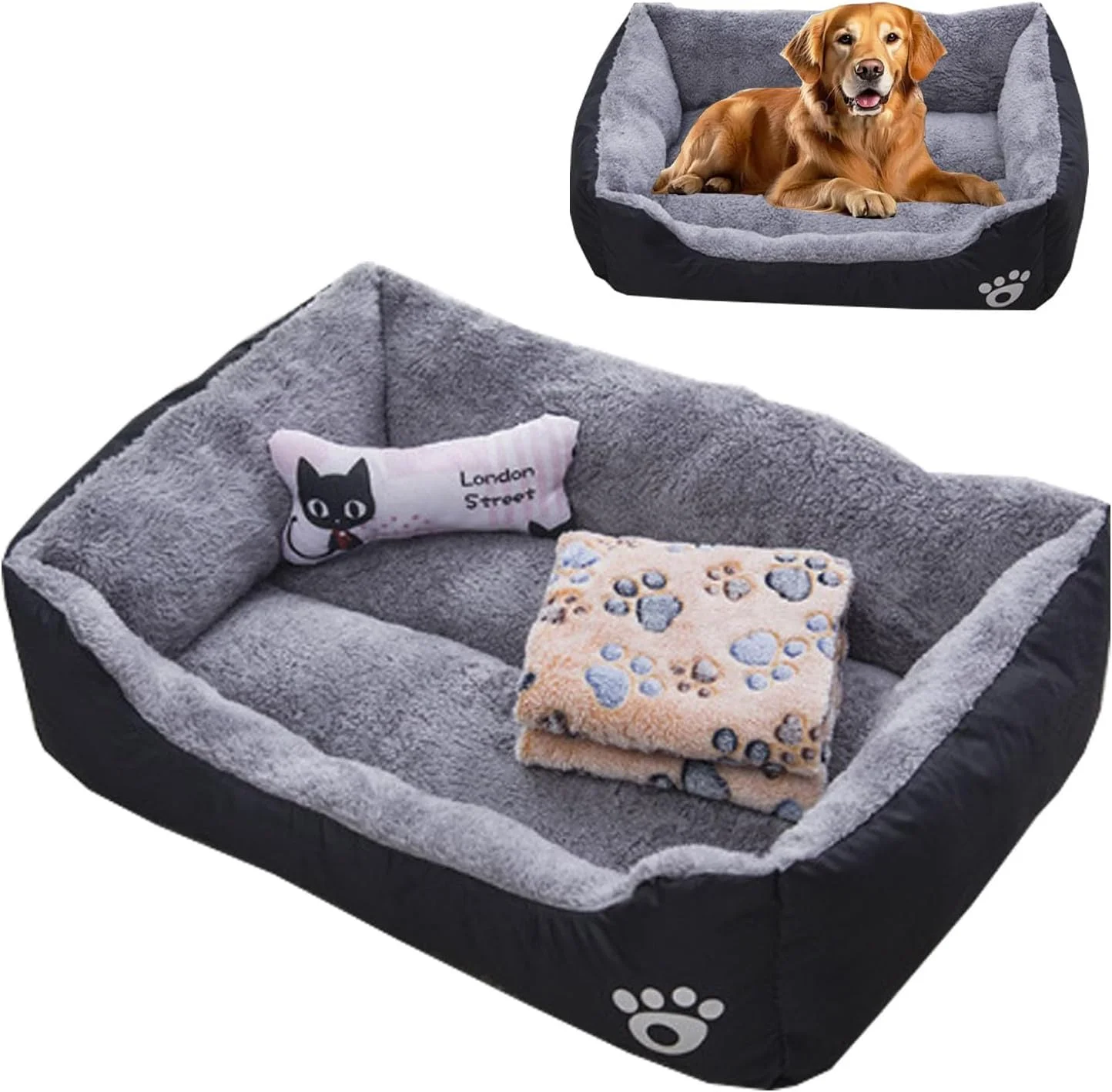 تخت سگ HEYInova، تشک فوق العاده نرم، تخت سگ بزرگ، تخت مبل حیوانات خانگی جداشدنی و قابل شستشو، همراه با یک استخوان اسباب بازی و یک پتو، برای سگ ها، گربه ها و حیوانات خانگی کوچک، متوسط و بزرگ (70 * 55 سانتی متر) تخت سگ HEYInova، تشک فوق العاده نرم، تخت سگ بزرگ، تخت مبل حیوانات خانگی جداشدنی و قابل شستشو، همراه با یک استخوان اسباب بازی و یک پتو، برای سگ ها، گربه ها و حیوانات خانگی کوچک، متوسط و بزرگ (70 * 55 سانتی متر)