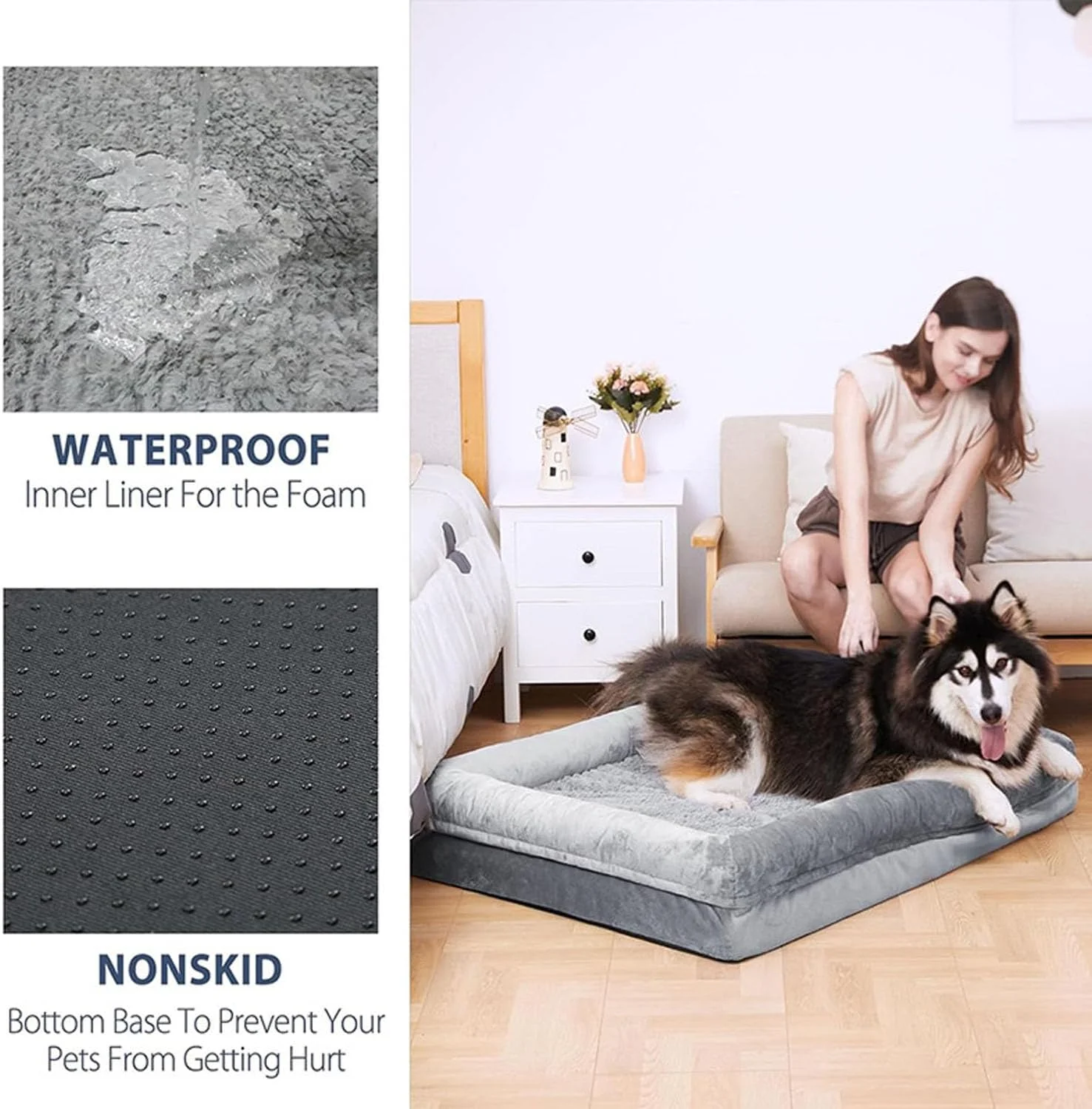 تخت سگ بزرگ ارتوپدی HENAE، تخت سگ فوم حافظه دار ضد آب با لبه، مبل سگ با روکش قابل شستشو ضد آب و فوم حافظه دار زیره ضد لغزش، خاکستری (خاکستری، L) تخت سگ بزرگ ارتوپدی HENAE، تخت سگ فوم حافظه دار ضد آب با لبه، مبل سگ با روکش قابل شستشو ضد آب و فوم حافظه دار زیره ضد لغزش، خاکستری (خاکستری، L)