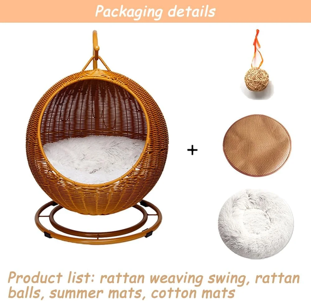 تخت آویز گربه حصیری مصنوعی Hcosmy، تخت گربه بافته شده دستی، خانه مرتفع حیوانات خانگی با پایه، راحت و قابل تنفس برای سگ ها و گربه های کوچک با تشک مخمل خواب دار و توپ انگور تخت آویز گربه حصیری مصنوعی Hcosmy، تخت گربه بافته شده دستی، خانه مرتفع حیوانات خانگی با پایه، راحت و قابل تنفس برای سگ ها و گربه های کوچک با تشک مخمل خواب دار و توپ انگور