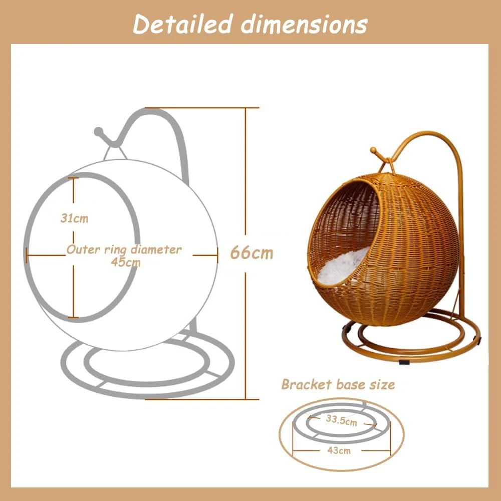 تخت آویز گربه حصیری مصنوعی Hcosmy، تخت گربه بافته شده دستی، خانه مرتفع حیوانات خانگی با پایه، راحت و قابل تنفس برای سگ ها و گربه های کوچک با تشک مخمل خواب دار و توپ انگور تخت آویز گربه حصیری مصنوعی Hcosmy، تخت گربه بافته شده دستی، خانه مرتفع حیوانات خانگی با پایه، راحت و قابل تنفس برای سگ ها و گربه های کوچک با تشک مخمل خواب دار و توپ انگور
