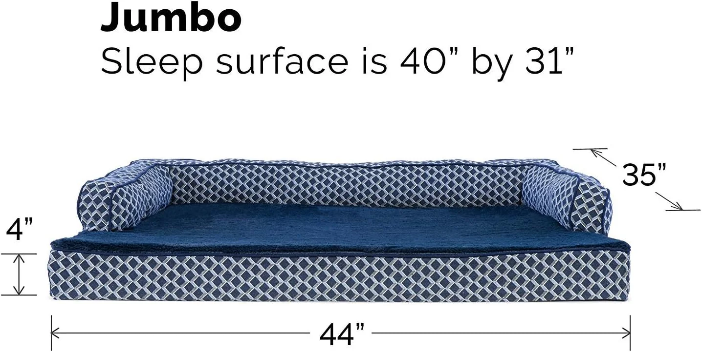 تخت خواب ژله ای خنک کننده سگ Furhaven برای سگ های بزرگ با تکیه گاه های قابل جابجایی و روکش قابل شستشو، برای سگ های تا وزن 43 کیلوگرم - مبل راحتی مخمل خواب دار و بافته شده - آبی الماسی، جامبو/XL تخت خواب ژله ای خنک کننده سگ Furhaven برای سگ های بزرگ با تکیه گاه های قابل جابجایی و روکش قابل شستشو، برای سگ های تا وزن 43 کیلوگرم - مبل راحتی مخمل خواب دار و بافته شده - آبی الماسی، جامبو/XL