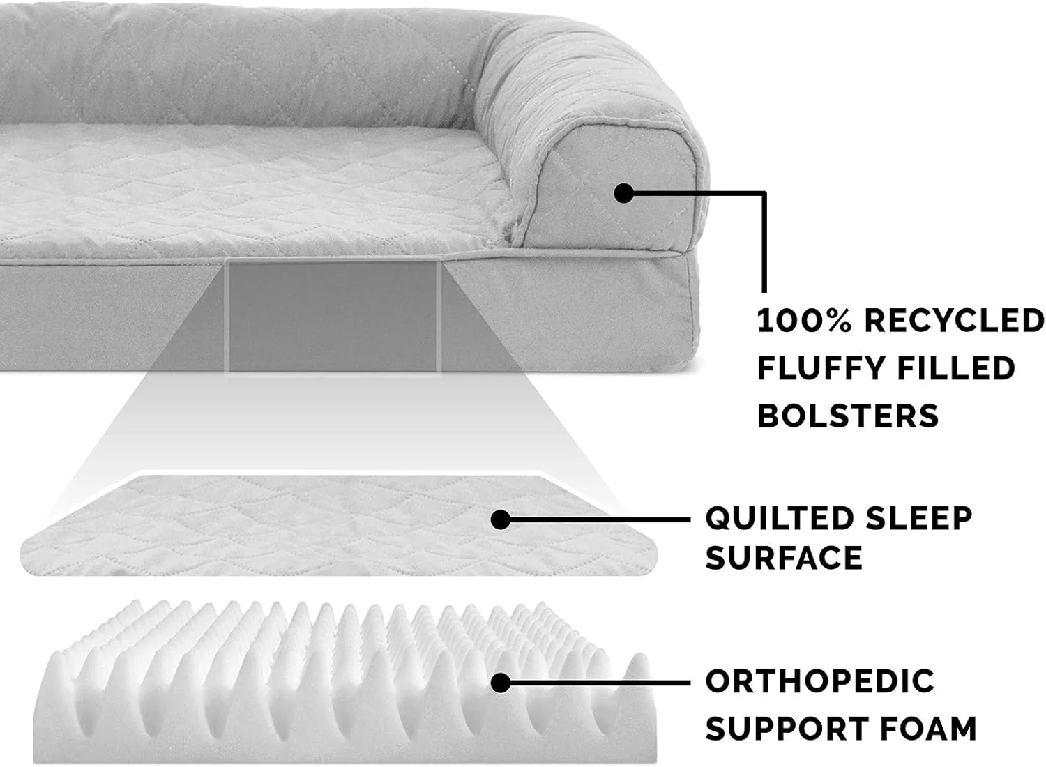 تخت خواب حیوانات خانگی Furhaven برای سگ ها و گربه ها - تخت خواب ارتوپدی جعبه تخم مرغی به سبک مبل، روکش قابل جدا شدن و شستشو با ماشین لباسشویی - خاکستری نقره ای، جامبو (خیلی بزرگ)
