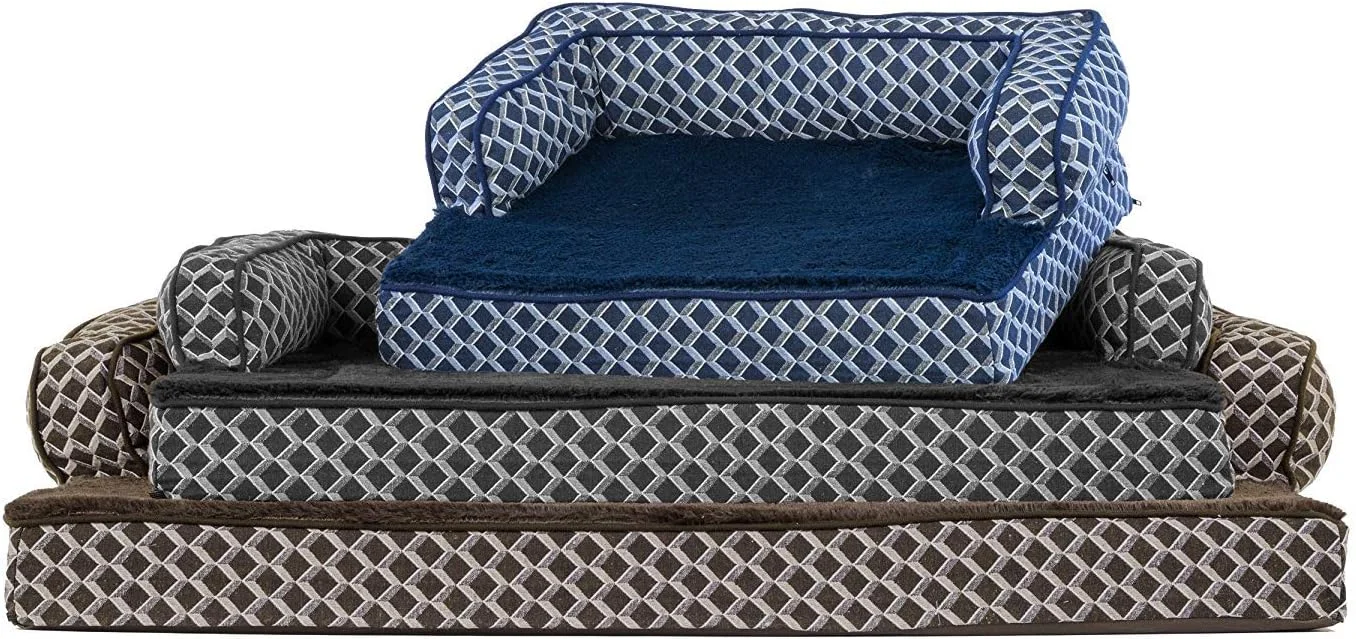 تخت خواب ژله ای خنک کننده سگ Furhaven برای سگ های بزرگ با تکیه گاه های قابل جابجایی و روکش قابل شستشو، برای سگ های تا وزن 43 کیلوگرم - مبل راحتی مخمل خواب دار و بافته شده - آبی الماسی، جامبو/XL تخت خواب ژله ای خنک کننده سگ Furhaven برای سگ های بزرگ با تکیه گاه های قابل جابجایی و روکش قابل شستشو، برای سگ های تا وزن 43 کیلوگرم - مبل راحتی مخمل خواب دار و بافته شده - آبی الماسی، جامبو/XL