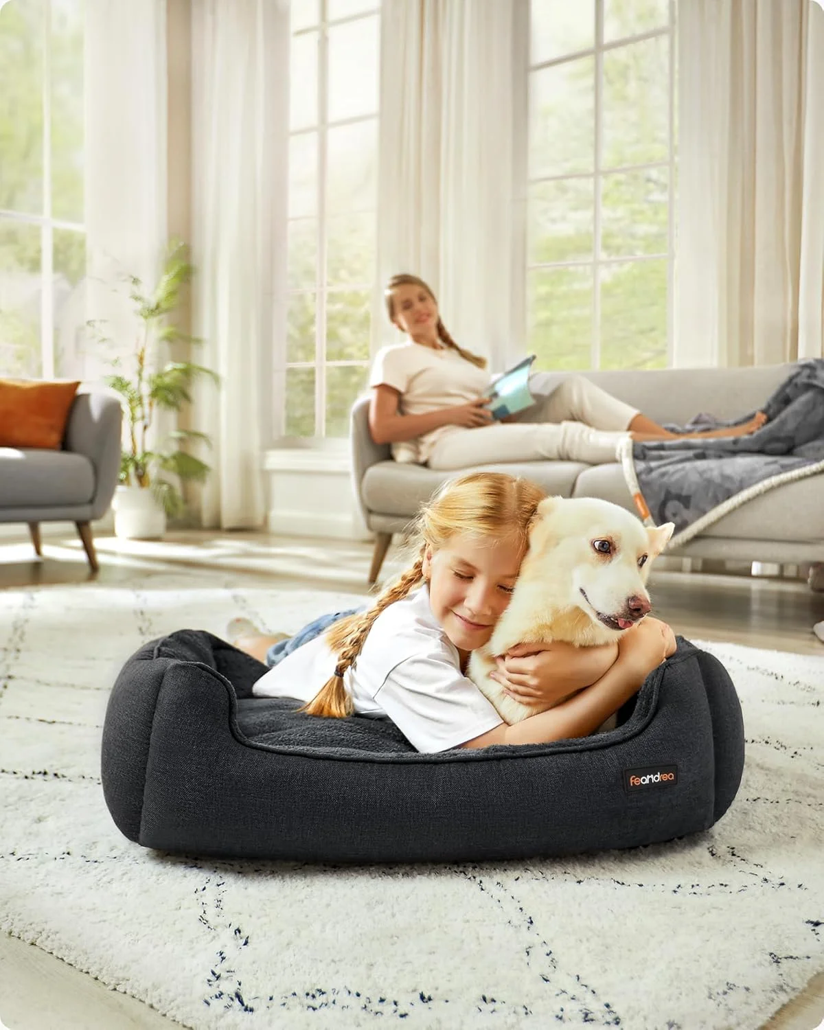 تخت سگ فندریا، مبل، پارچه طرح کتان، لبه های برجسته، ضد لغزش، روکش قابل جابجایی و شستشو، سایز L برای سگ های متوسط، 90 x 75 x 25 سانتی متر، خاکستری تیره PGW011G01 تخت سگ فندریا، مبل، پارچه طرح کتان، لبه های برجسته، ضد لغزش، روکش قابل جابجایی و شستشو، سایز L برای سگ های متوسط، 90 x 75 x 25 سانتی متر، خاکستری تیره PGW011G01