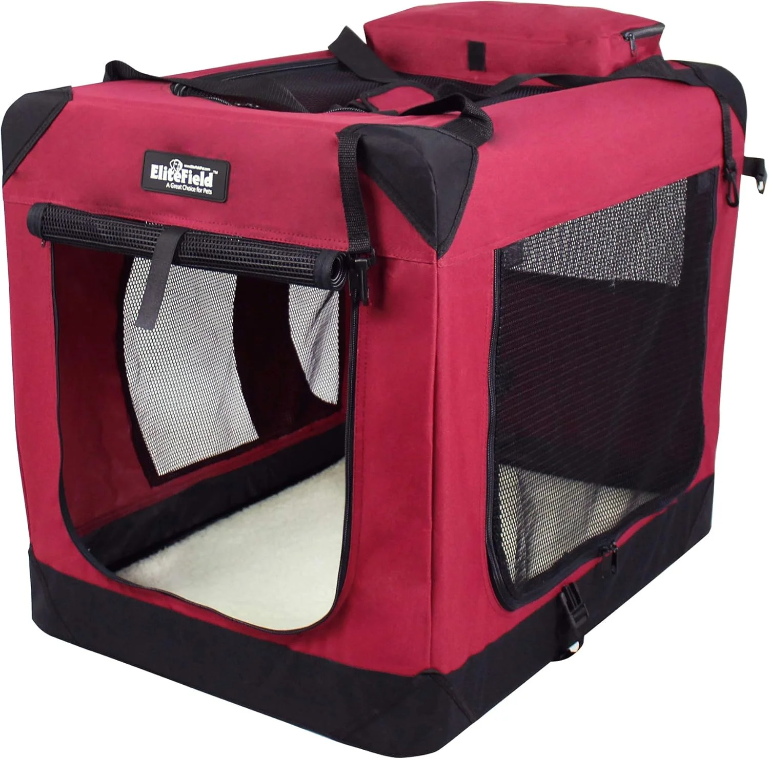 باکس حمل تاشو سگ الیت فیلد 3 درب به همراه کیف حمل و تخت پشمی، مناسب فضای داخلی و خارجی (106.68 سانتی متر طول x 71.12 سانتی متر عرض x 81.28 سانتی متر ارتفاع، مارون)  باکس حمل تاشو سگ الیت فیلد 3 درب به همراه کیف حمل و تخت پشمی، مناسب فضای داخلی و خارجی (106.68 سانتی متر طول x 71.12 سانتی متر عرض x 81.28 سانتی متر ارتفاع، مارون)