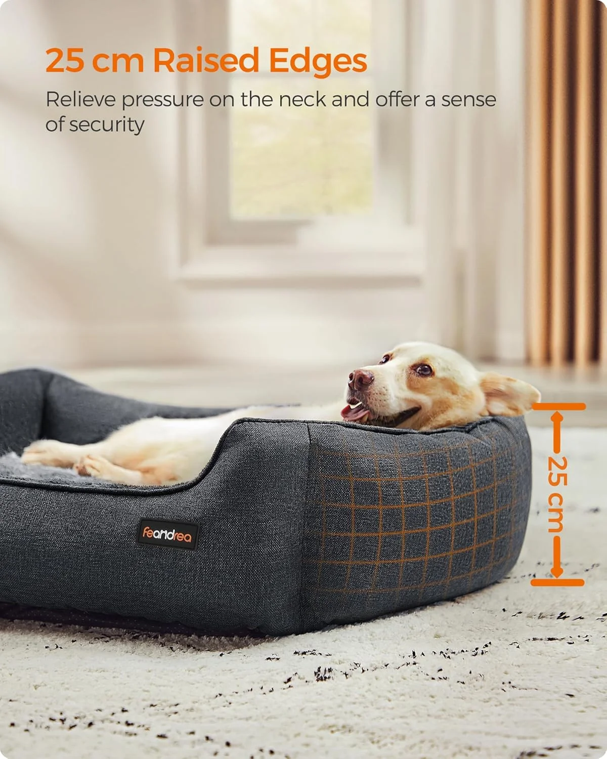 تخت سگ فندریا، مبل، پارچه طرح کتان، لبه های برجسته، ضد لغزش، روکش قابل جابجایی و شستشو، سایز L برای سگ های متوسط، 90 x 75 x 25 سانتی متر، خاکستری تیره PGW011G01 تخت سگ فندریا، مبل، پارچه طرح کتان، لبه های برجسته، ضد لغزش، روکش قابل جابجایی و شستشو، سایز L برای سگ های متوسط، 90 x 75 x 25 سانتی متر، خاکستری تیره PGW011G01