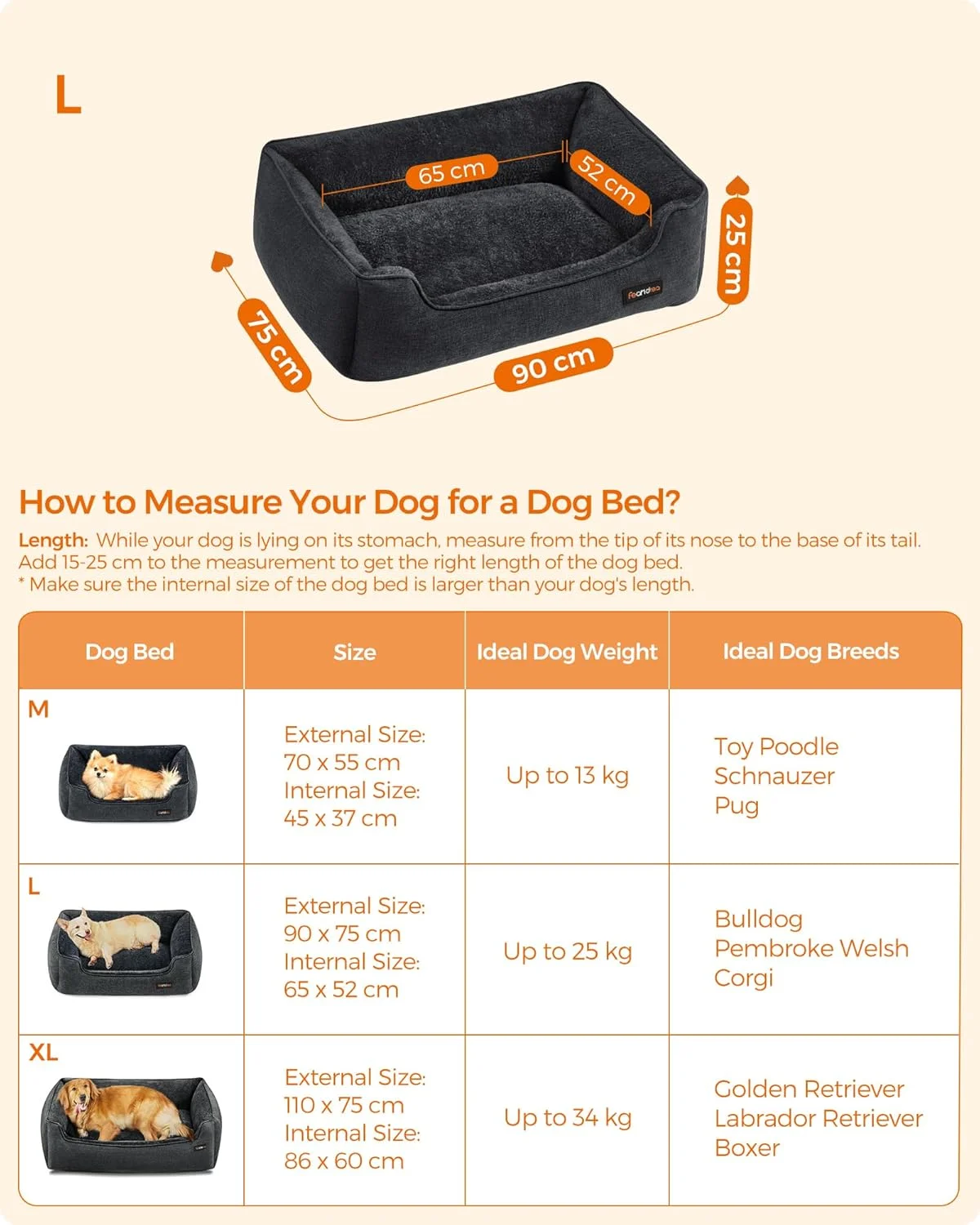 تخت سگ فندریا، مبل، پارچه طرح کتان، لبه های برجسته، ضد لغزش، روکش قابل جابجایی و شستشو، سایز L برای سگ های متوسط، 90 x 75 x 25 سانتی متر، خاکستری تیره PGW011G01 تخت سگ فندریا، مبل، پارچه طرح کتان، لبه های برجسته، ضد لغزش، روکش قابل جابجایی و شستشو، سایز L برای سگ های متوسط، 90 x 75 x 25 سانتی متر، خاکستری تیره PGW011G01