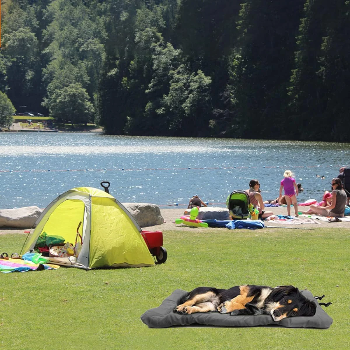 تخت سگ فضای باز Excefore، 89x61 سانتی متر، تخت خواب مسافرتی قابل حمل برای کمپینگ، نرم، راحت، ضد آب، ضد لغزش، قابل شستشو در ماشین لباسشویی، تشک حیوانات خانگی با تمیز کردن آسان برای سگ و گربه کوچک، متوسط و بزرگ، خاکستری