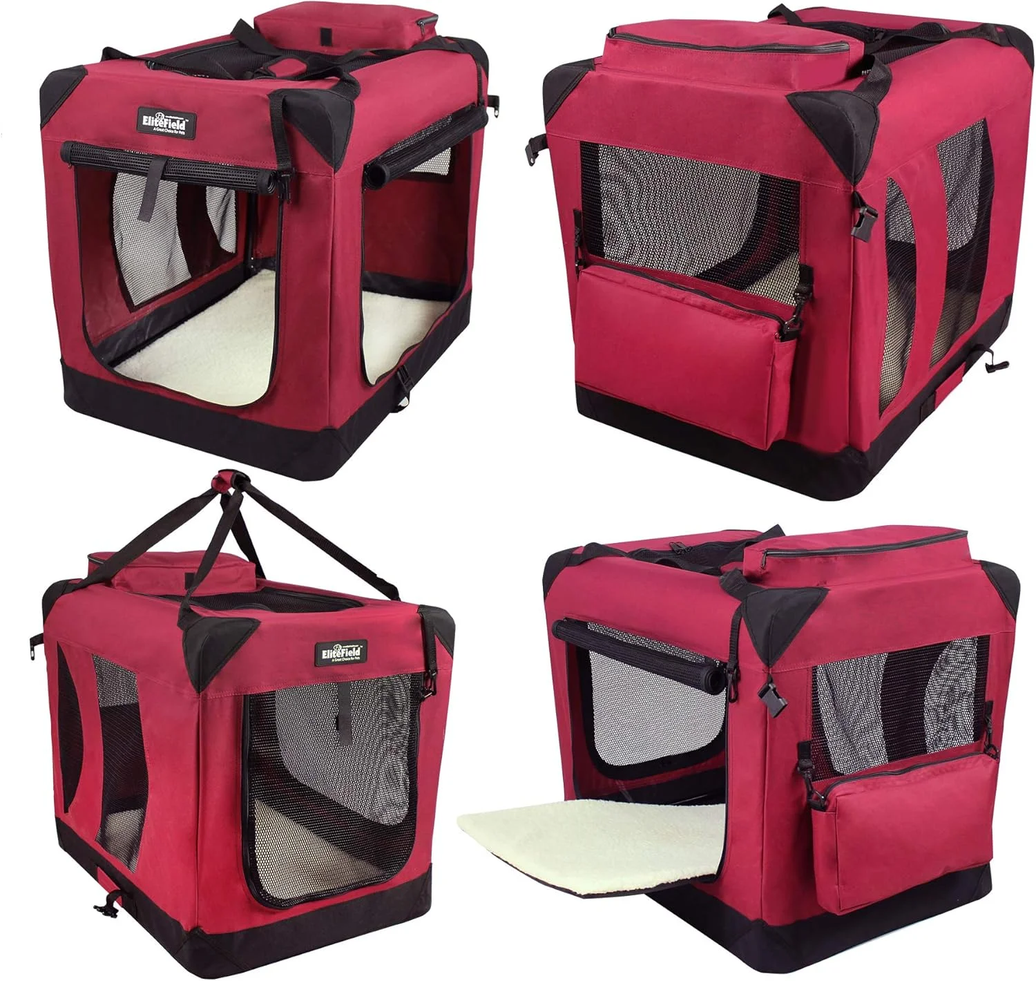 باکس حمل تاشو سگ الیت فیلد 3 درب به همراه کیف حمل و تخت پشمی، مناسب فضای داخلی و خارجی (106.68 سانتی متر طول x 71.12 سانتی متر عرض x 81.28 سانتی متر ارتفاع، مارون)  باکس حمل تاشو سگ الیت فیلد 3 درب به همراه کیف حمل و تخت پشمی، مناسب فضای داخلی و خارجی (106.68 سانتی متر طول x 71.12 سانتی متر عرض x 81.28 سانتی متر ارتفاع، مارون)