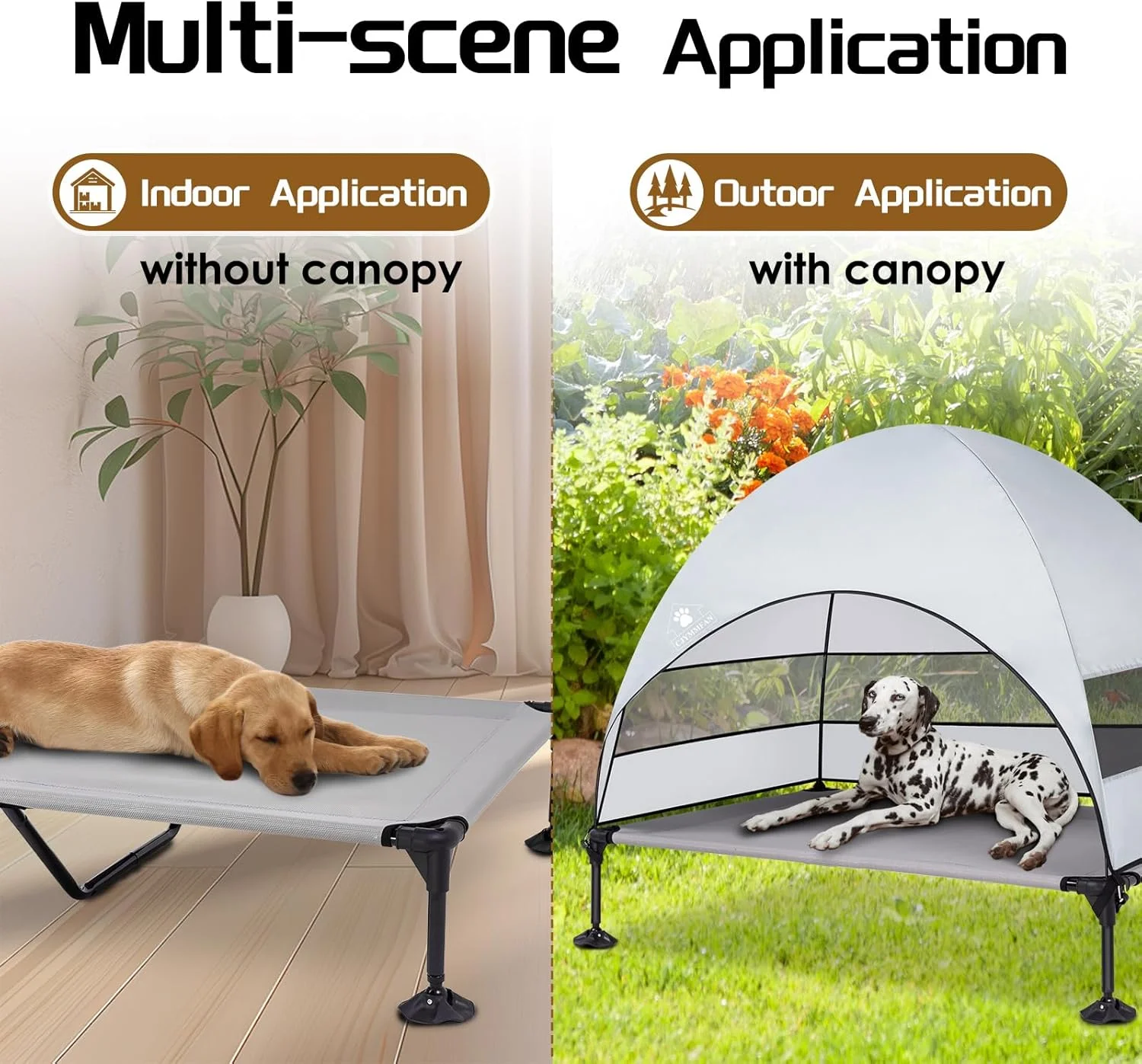 تخت سگ مرتفع بزرگ با سایبان ارتقا یافته، چادر سگ مرتفع در فضای باز با پایه های ضد لغزش قوی، تخت حیوانات خانگی قابل حمل با سایه بزرگتر، تخت خنک کننده مرتفع برای کمپینگ، حیاط خلوت، ساحل، کنار استخر