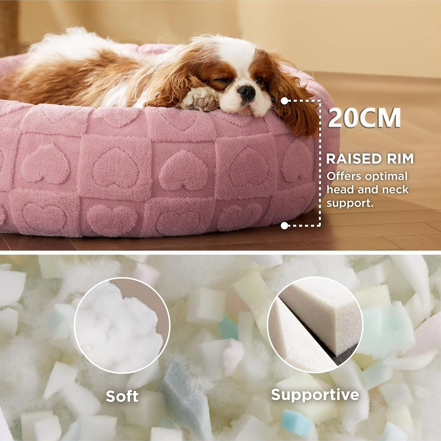 تخت سگ برای سگ های متوسط ​​- تخت دوناتی حیوانات خانگی برای توله سگ و بچه گربه با زیره ضد لغزش، تخت های گرد شرپای سگ با روکش قابل جابجایی و شستشو (صورتی، M)
