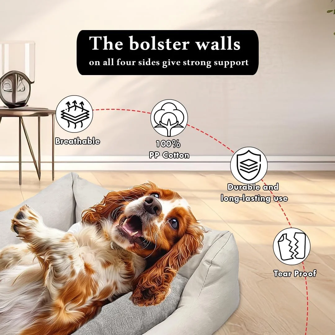 تخت خواب مبلی سگ برای سگ های متوسط و بزرگ - تخت خواب حیوانات خانگی نرم و مخملی با کوسن قابل شستشو، کناره های برجسته و پایه ضد لغزش - استراحتگاه دنج داخلی/خارجی سگ برای خواب و استراحت، 75 سانتی متر (بژ) تخت خواب مبلی سگ برای سگ های متوسط و بزرگ - تخت خواب حیوانات خانگی نرم و مخملی با کوسن قابل شستشو، کناره های برجسته و پایه ضد لغزش - استراحتگاه دنج داخلی/خارجی سگ برای خواب و استراحت، 75 سانتی متر (بژ)