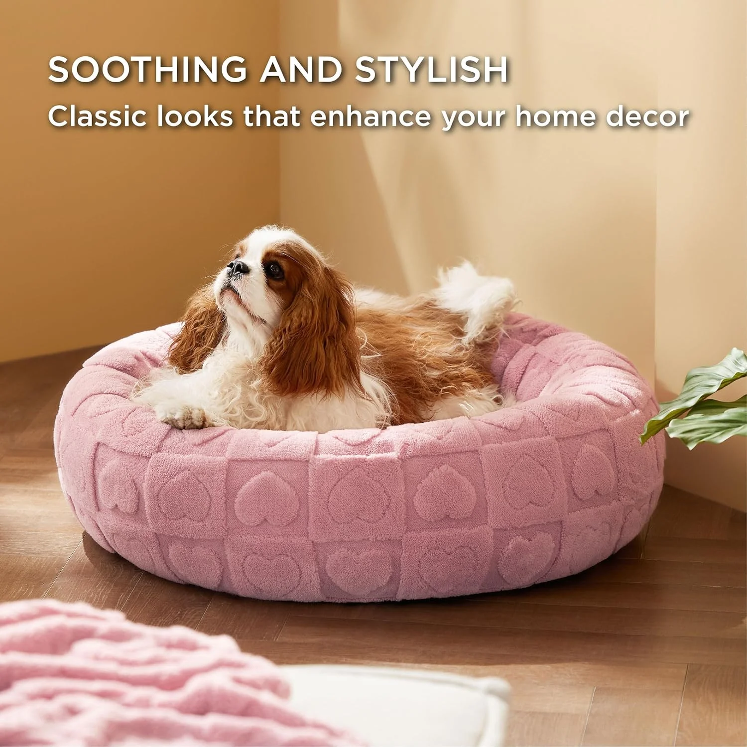 تخت سگ برای سگ های متوسط ​​- تخت دوناتی حیوانات خانگی برای توله سگ و بچه گربه با زیره ضد لغزش، تخت های گرد شرپای سگ با روکش قابل جابجایی و شستشو (صورتی، M)