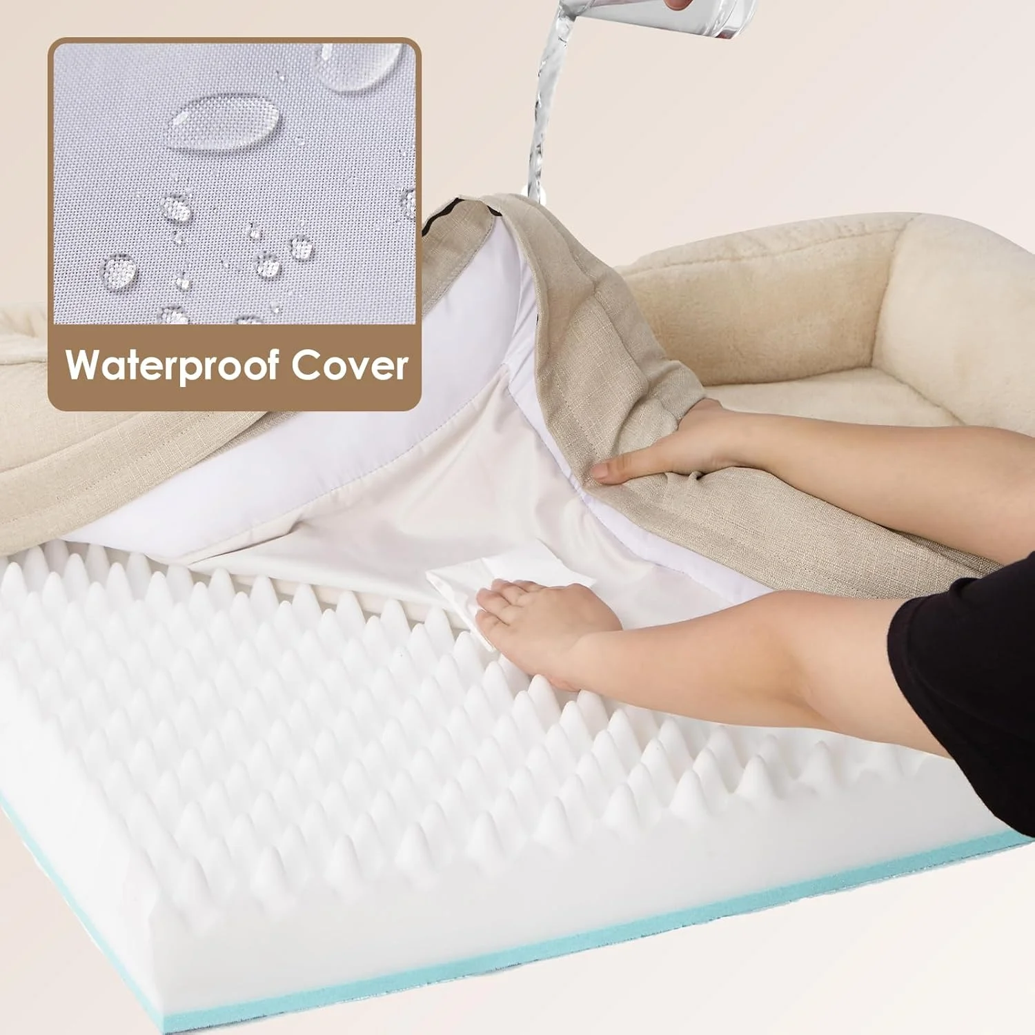 تخت خواب سگ فوم حافظه دار EHEYCIGA برای سگ های بزرگ، تخت خواب ارتوپدی سگ با کناره ها و آستر ضد آب، مبل تخت خواب حیوانات خانگی با روکش قابل جابجایی، 91x68x17 سانتی متر، بژ تخت خواب سگ فوم حافظه دار EHEYCIGA برای سگ های بزرگ، تخت خواب ارتوپدی سگ با کناره ها و آستر ضد آب، مبل تخت خواب حیوانات خانگی با روکش قابل جابجایی، 91x68x17 سانتی متر، بژ