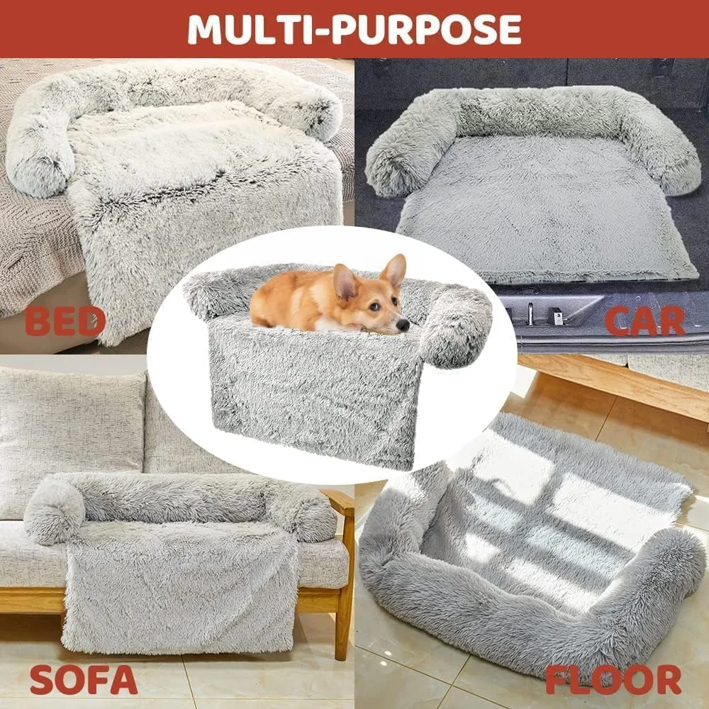تخت خواب آرامش بخش سگ، محافظ مبل حیوانات خانگی با تکیه گاه نرم گردن، تشک مبل سگ مخمل خواب دار برای محافظت از مبلمان با روکش قابل جابجایی و شستشو تخت خواب آرامش بخش سگ، محافظ مبل حیوانات خانگی با تکیه گاه نرم گردن، تشک مبل سگ مخمل خواب دار برای محافظت از مبلمان با روکش قابل جابجایی و شستشو
